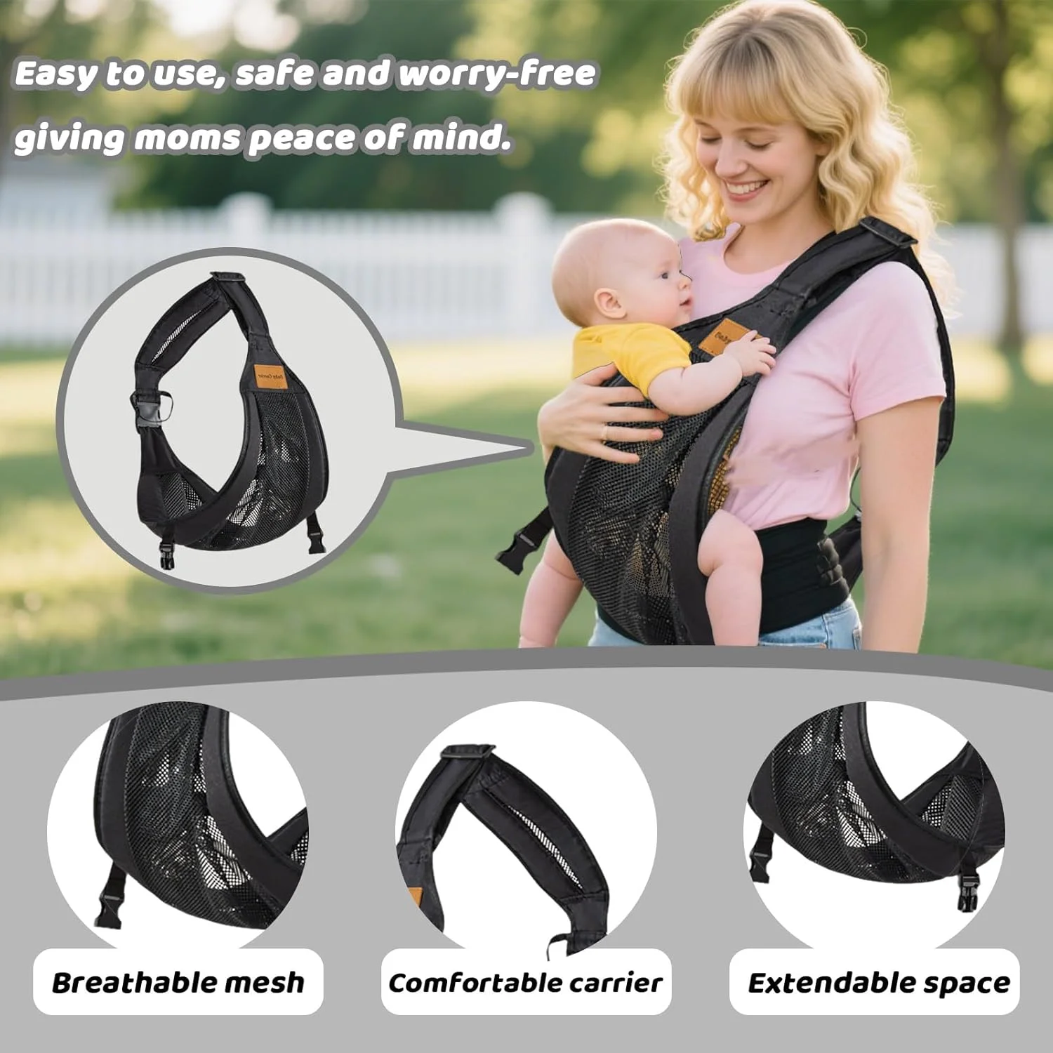 آغوشی نوزاد، آغوشی بچه از بدو تولد، آغوشی کناری کودک نوپا با بند پهن و راحت، آغوشی ارگونومیک قابل تنظیم برای 0-36 ماه، آغوشی توری تنفسی