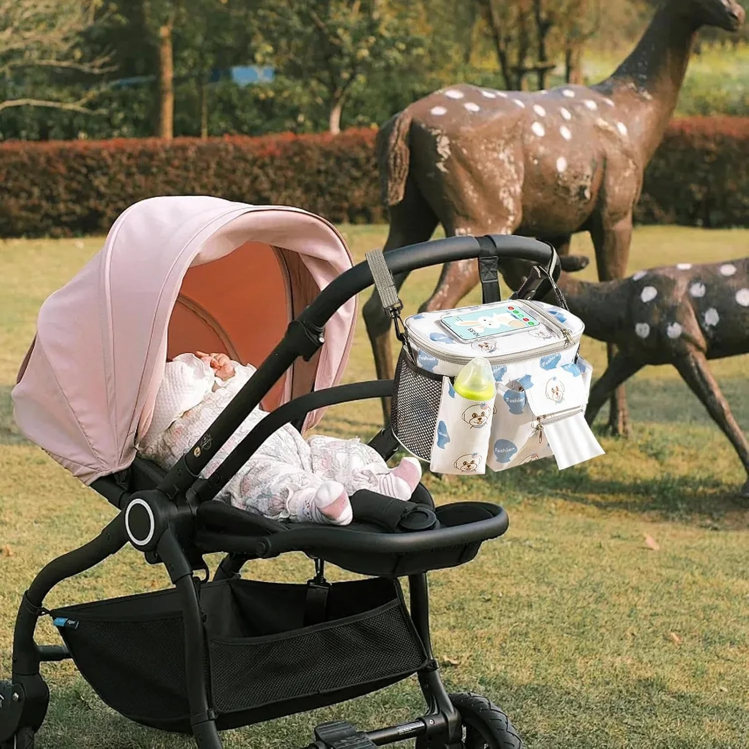 کیف لوازم کودک برای کالسکه، کیف کالسکه با بندهای ضد لغزش برای نوزاد، کیف ضد آب با نصب محکم و ایمن، مناسب برای مادر و پدر، مسافرت با نوزاد، کودک نوپا، دختر و پسر