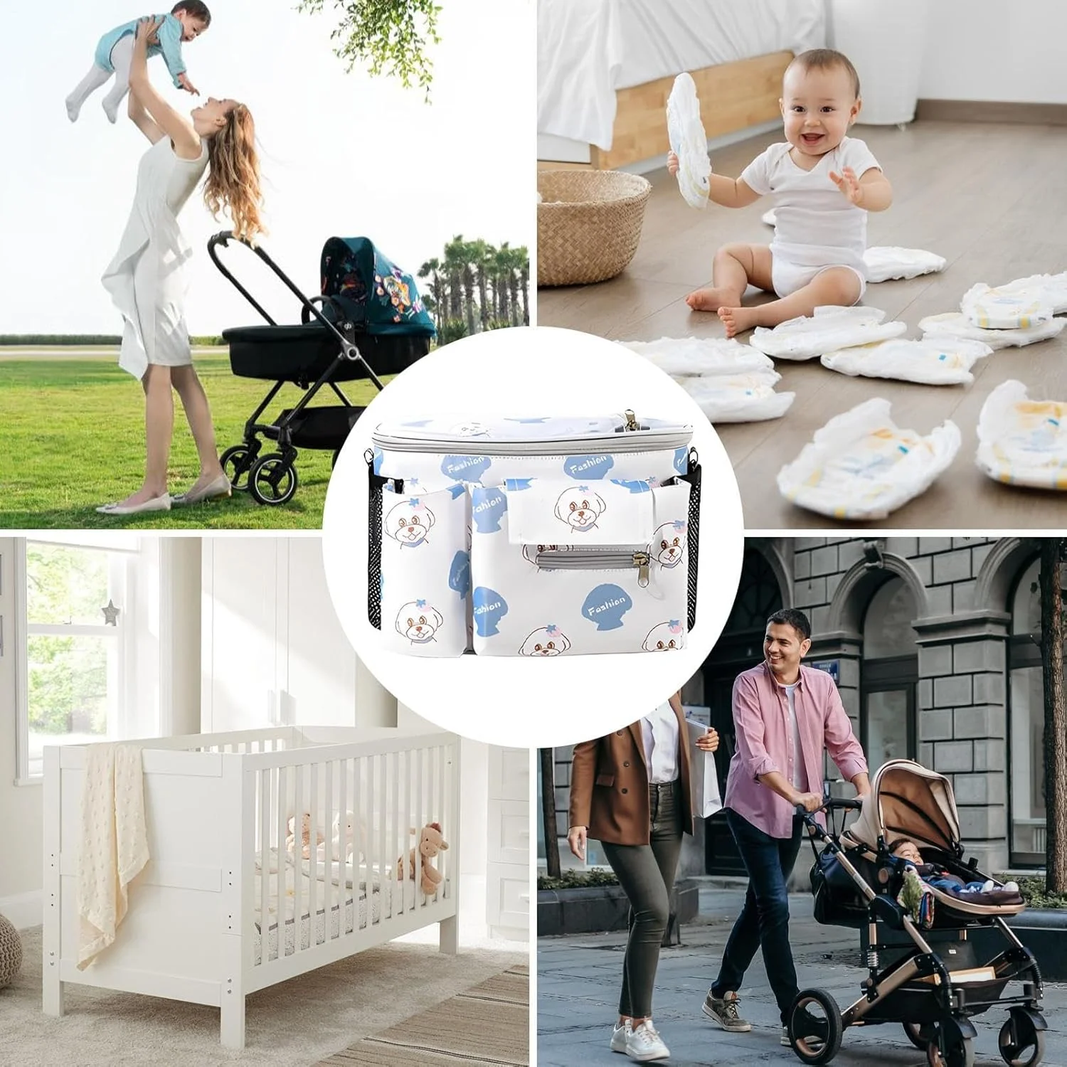 کیف لوازم کودک برای کالسکه، کیف کالسکه با بندهای ضد لغزش برای نوزاد، کیف ضد آب با نصب محکم و ایمن، مناسب برای مادر و پدر، مسافرت با نوزاد، کودک نوپا، دختر و پسر