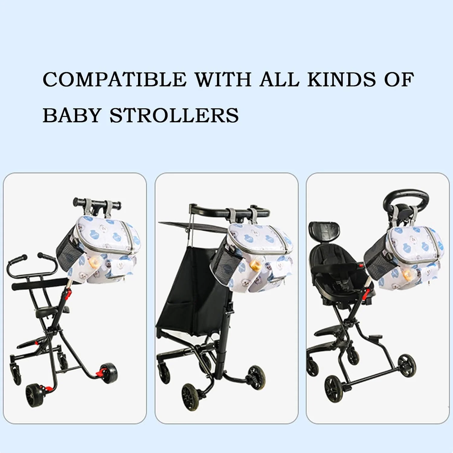 کیف لوازم کودک برای کالسکه، کیف کالسکه با بندهای ضد لغزش برای نوزاد، کیف ضد آب با نصب محکم و ایمن، مناسب برای مادر و پدر، مسافرت با نوزاد، کودک نوپا، دختر و پسر