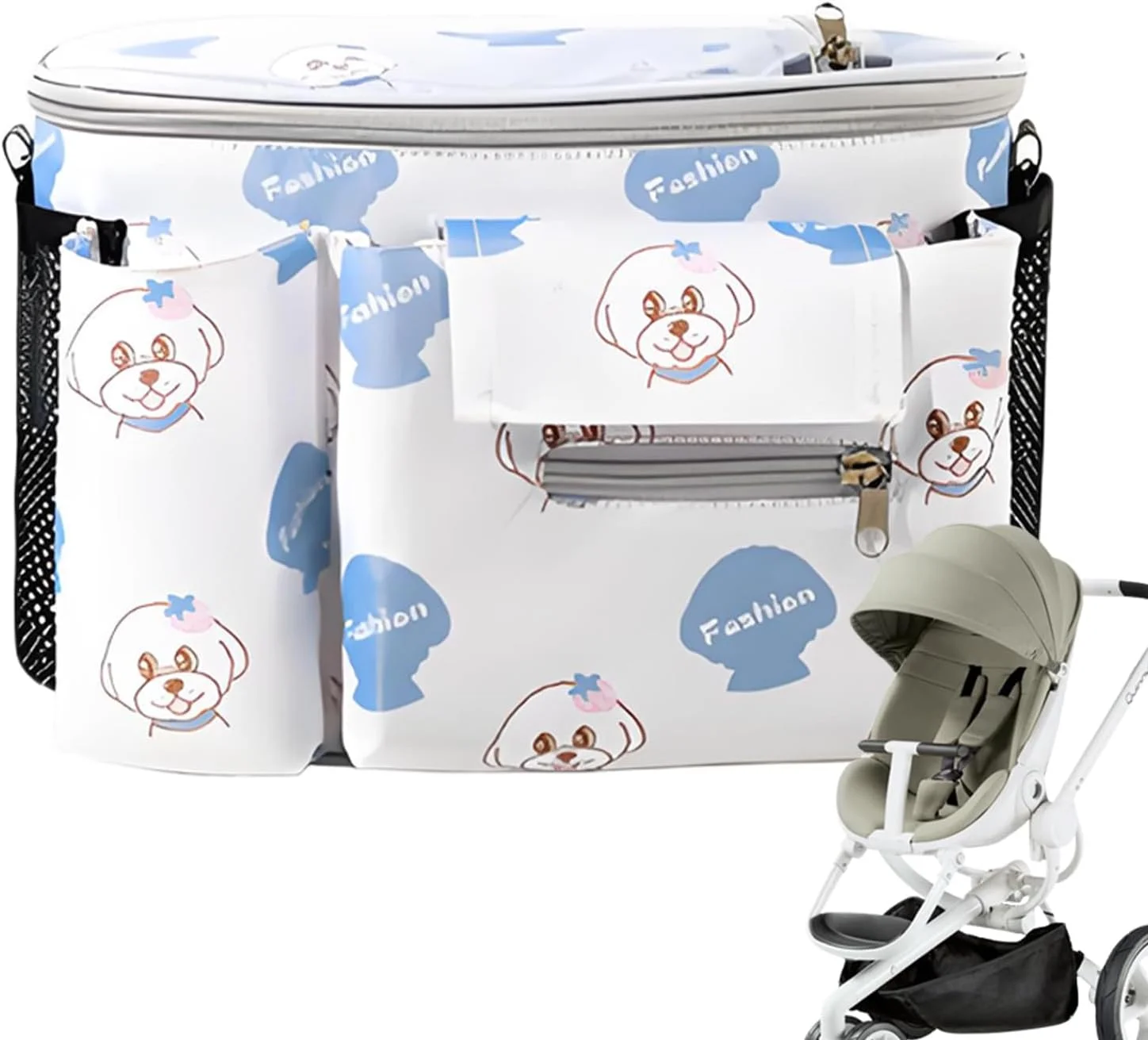 کیف لوازم کودک برای کالسکه، کیف کالسکه با بندهای ضد لغزش برای نوزاد، کیف ضد آب با نصب محکم و ایمن، مناسب برای مادر و پدر، مسافرت با نوزاد، کودک نوپا، دختر و پسر