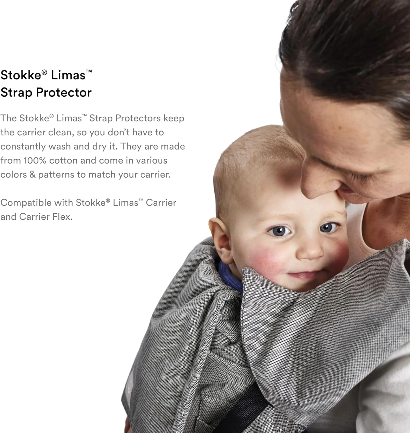 محافظ بند شانه استوکke Limas - نگهدارنده کریر کودک شما به صورت تازه و تمیز - قابل شستشو در ماشین لباسشویی، 100% پنبه - سازگار با کریر Limas و کریر Flex - خاکستری ملانژ