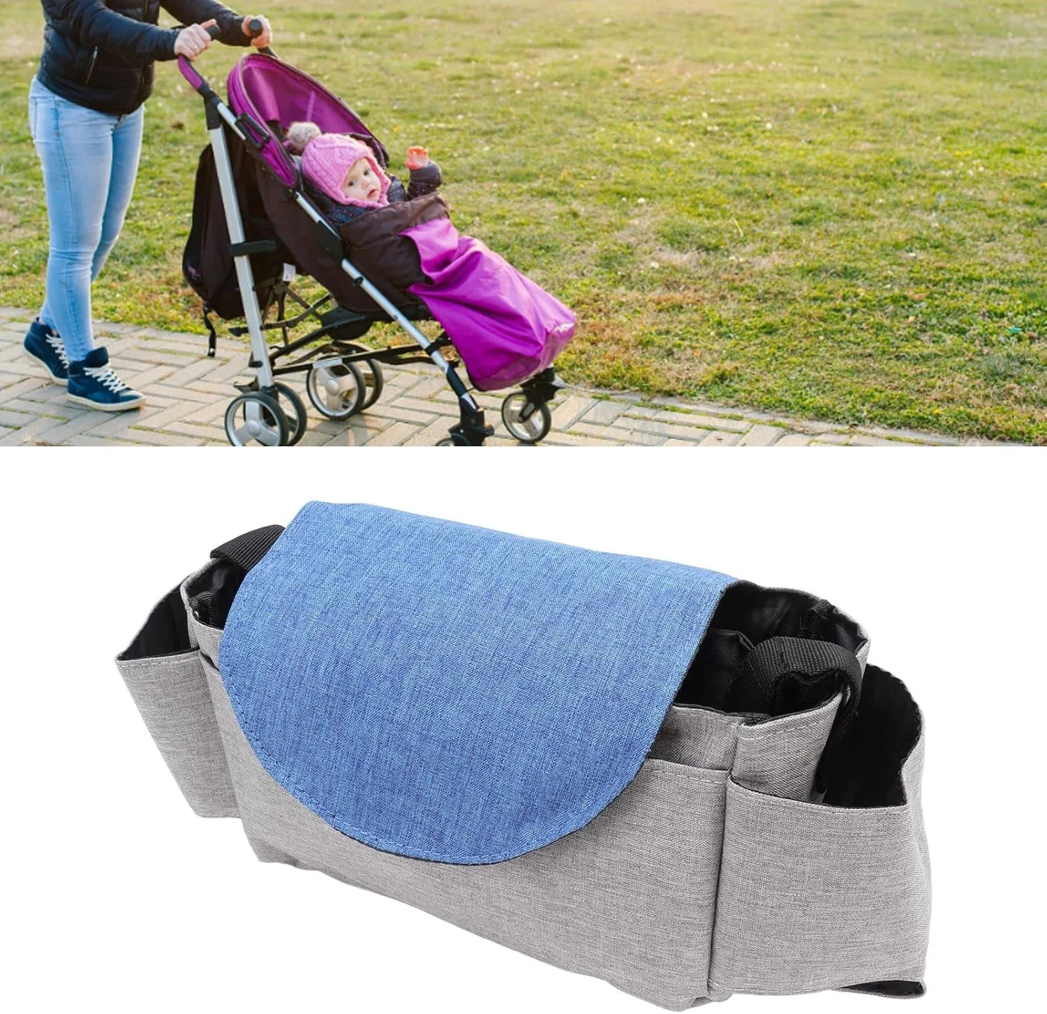 کیف لوازم کودک، کیف آویز کالسکه، کیف لوازم کالسکه کودک با ظرفیت بزرگ، کیف لوازم جانبی کالسکه جهانی، سازمان دهنده کالسکه با 2 جا لیوانی و جیب های زیپ دار متعدد (خاکستری آبی) کیف لوازم کودک، کیف آویز کالسکه، کیف لوازم کالسکه کودک با ظرفیت بزرگ، کیف لوازم جانبی کالسکه جهانی، سازمان دهنده کالسکه با 2 جا لیوانی و جیب های زیپ دار متعدد (خاکستری آبی)