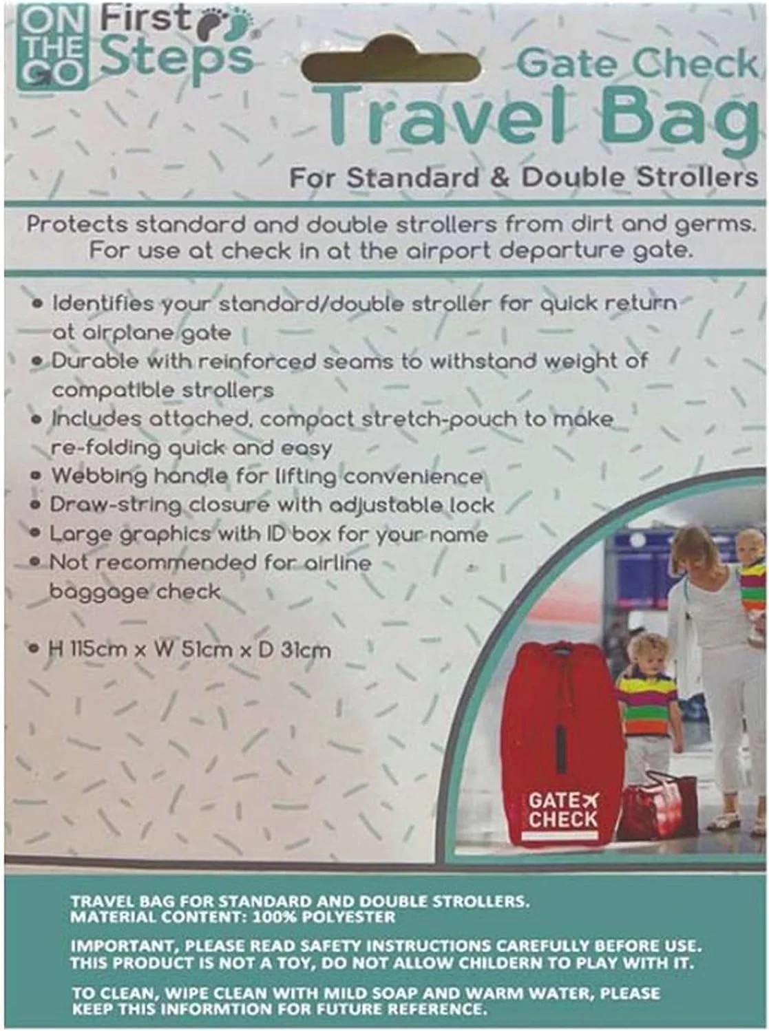 کیف حمل کالسکه کودک Steps Inn | لوازم جانبی مسافرتی گیت کودک | ملزومات سفر با کالسکه و پرام هواپیما برای کالسکه های استاندارد و دوقلو 115x51x31 سانتی متر