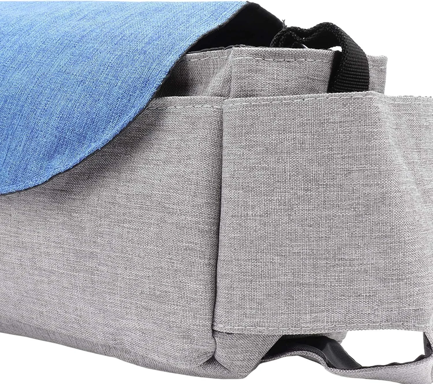 کیف لوازم کودک، کیف آویز کالسکه، کیف لوازم کالسکه کودک با ظرفیت بزرگ، کیف لوازم جانبی کالسکه جهانی، سازمان دهنده کالسکه با 2 جا لیوانی و جیب های زیپ دار متعدد (خاکستری آبی)