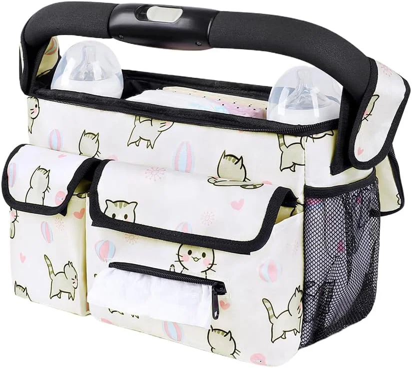 کیف ارگانایزر کالسکه با جا لیوانی عایق و بند شانه (طرح گربه) کیف ارگانایزر کالسکه با جا لیوانی عایق و بند شانه (طرح گربه)