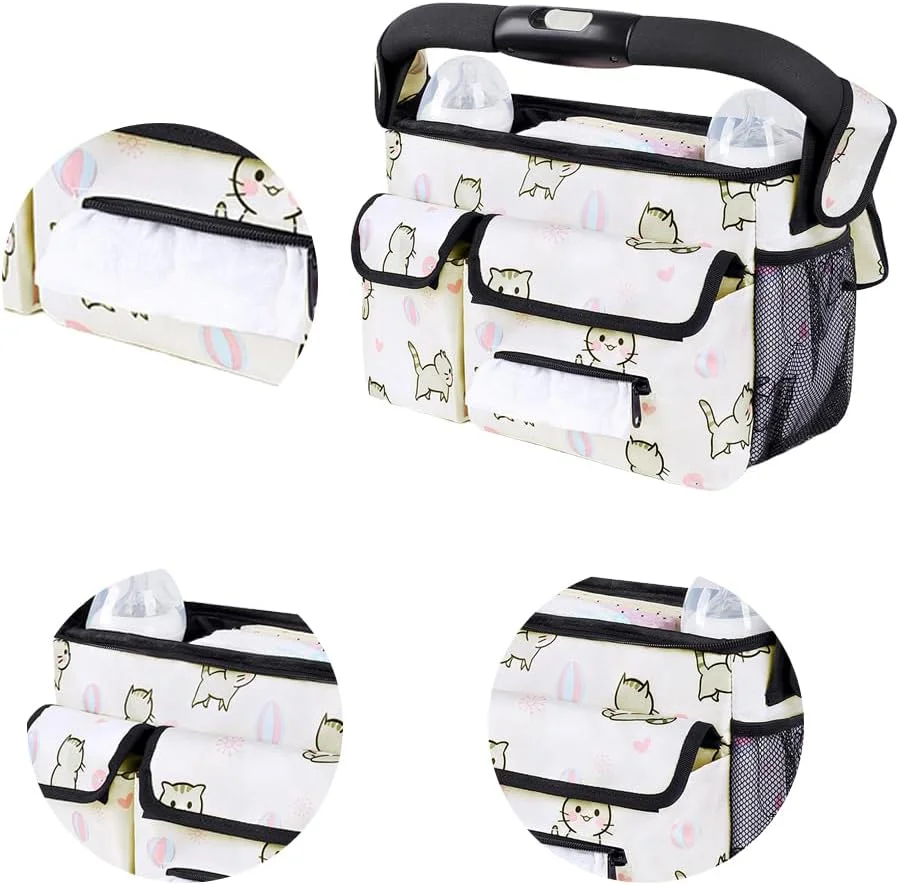 کیف ارگانایزر کالسکه با جا لیوانی عایق و بند شانه (طرح گربه) کیف ارگانایزر کالسکه با جا لیوانی عایق و بند شانه (طرح گربه)