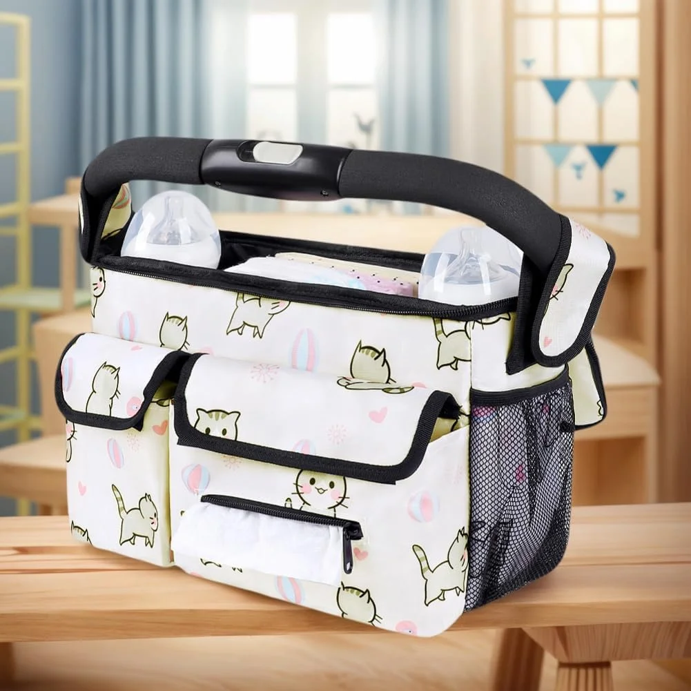 کیف ارگانایزر کالسکه با جا لیوانی عایق و بند شانه (طرح گربه) کیف ارگانایزر کالسکه با جا لیوانی عایق و بند شانه (طرح گربه)