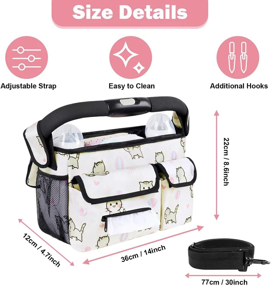 کیف ارگانایزر کالسکه با جا لیوانی عایق و بند شانه (طرح گربه) کیف ارگانایزر کالسکه با جا لیوانی عایق و بند شانه (طرح گربه)