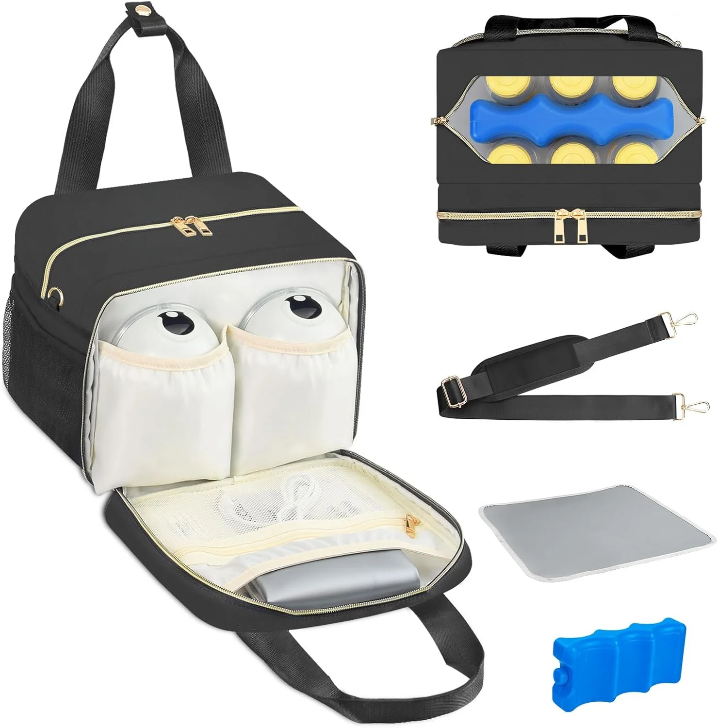 کیف خنک نگهدارنده شیر مادر PIIOSER به همراه بسته یخ، مناسب برای 6 شیشه شیر تا 270 میلی لیتر، سازگار با پمپ های شیر مادر پوشیدنی و لوازم جانبی - کیف حمل پمپ های قابل حمل برای مادران شیرده و شاغل، مشکی کیف خنک نگهدارنده شیر مادر PIIOSER به همراه بسته یخ، مناسب برای 6 شیشه شیر تا 270 میلی لیتر، سازگار با پمپ های شیر مادر پوشیدنی و لوازم جانبی - کیف حمل پمپ های قابل حمل برای مادران شیرده و شاغل، مشکی