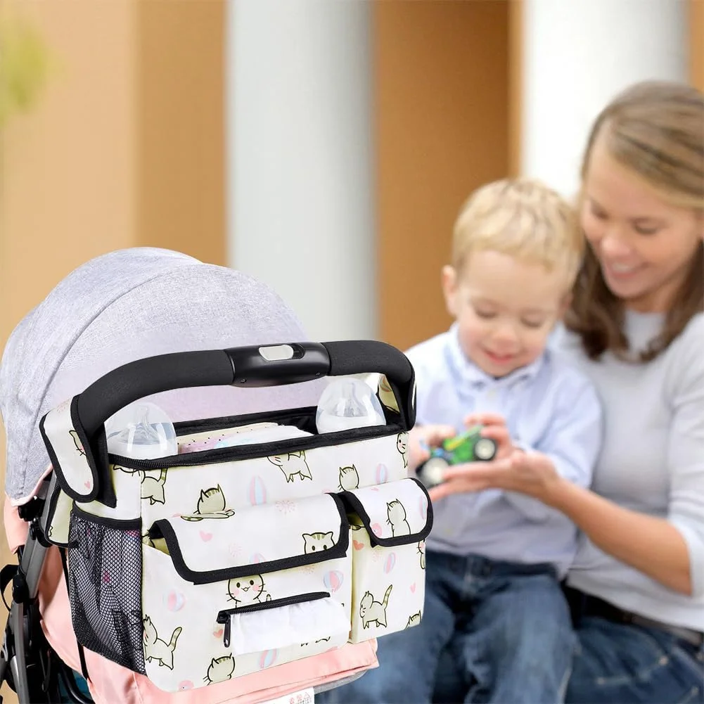 کیف ارگانایزر کالسکه با جا لیوانی عایق و بند شانه (طرح گربه) کیف ارگانایزر کالسکه با جا لیوانی عایق و بند شانه (طرح گربه)