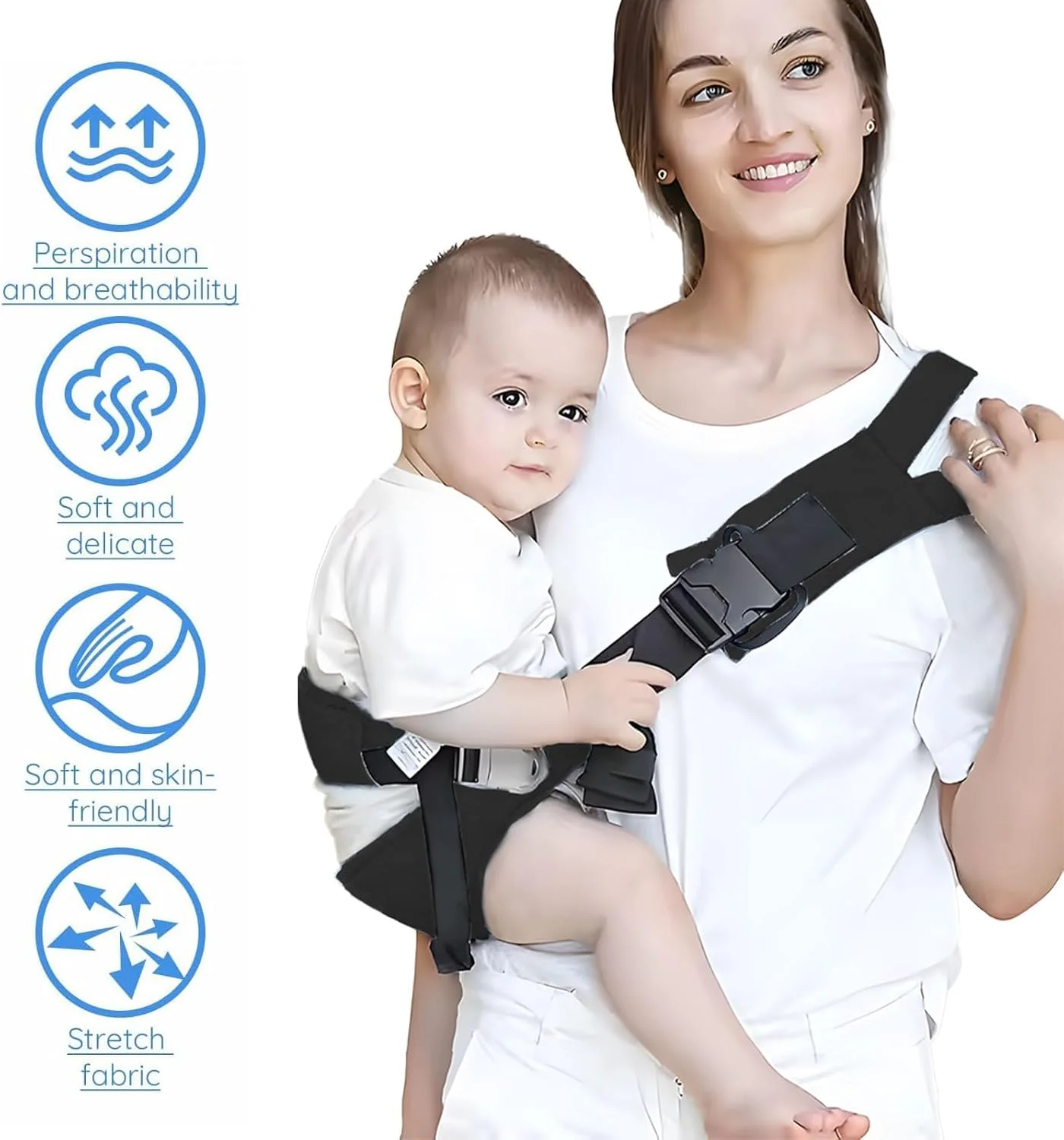 آغوشی نوزاد، آغوشی قابل حمل کودک با بند شانه ای راحت و قابل تنظیم، آغوشی نرم و ضد لغزش ارگونومیک برای نوزاد، کودک نوپا تا 25 کیلوگرم (مشکی)