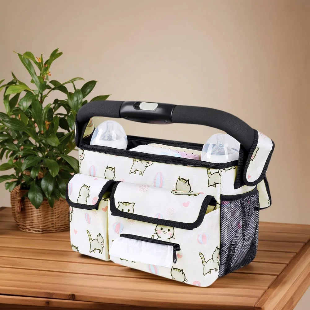 کیف ارگانایزر کالسکه با جا لیوانی عایق و بند شانه (طرح گربه) کیف ارگانایزر کالسکه با جا لیوانی عایق و بند شانه (طرح گربه)