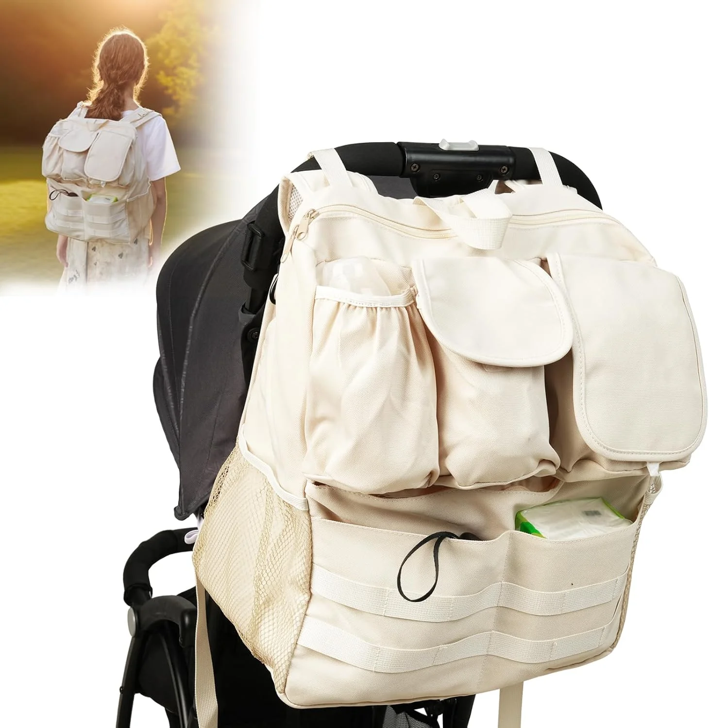 کیف لوازم کودک و کوله پشتی لوازم کودک 2 در 1، دارای جای عایق برای شیشه شیر، جیب دستمال مرطوب و تلفن، بند شانه ای، لوازم ضروری مسافرتی کودک نوپا، لوازم جانبی جهانی کالسکه (بژ) کیف لوازم کودک و کوله پشتی لوازم کودک 2 در 1، دارای جای عایق برای شیشه شیر، جیب دستمال مرطوب و تلفن، بند شانه ای، لوازم ضروری مسافرتی کودک نوپا، لوازم جانبی جهانی کالسکه (بژ)