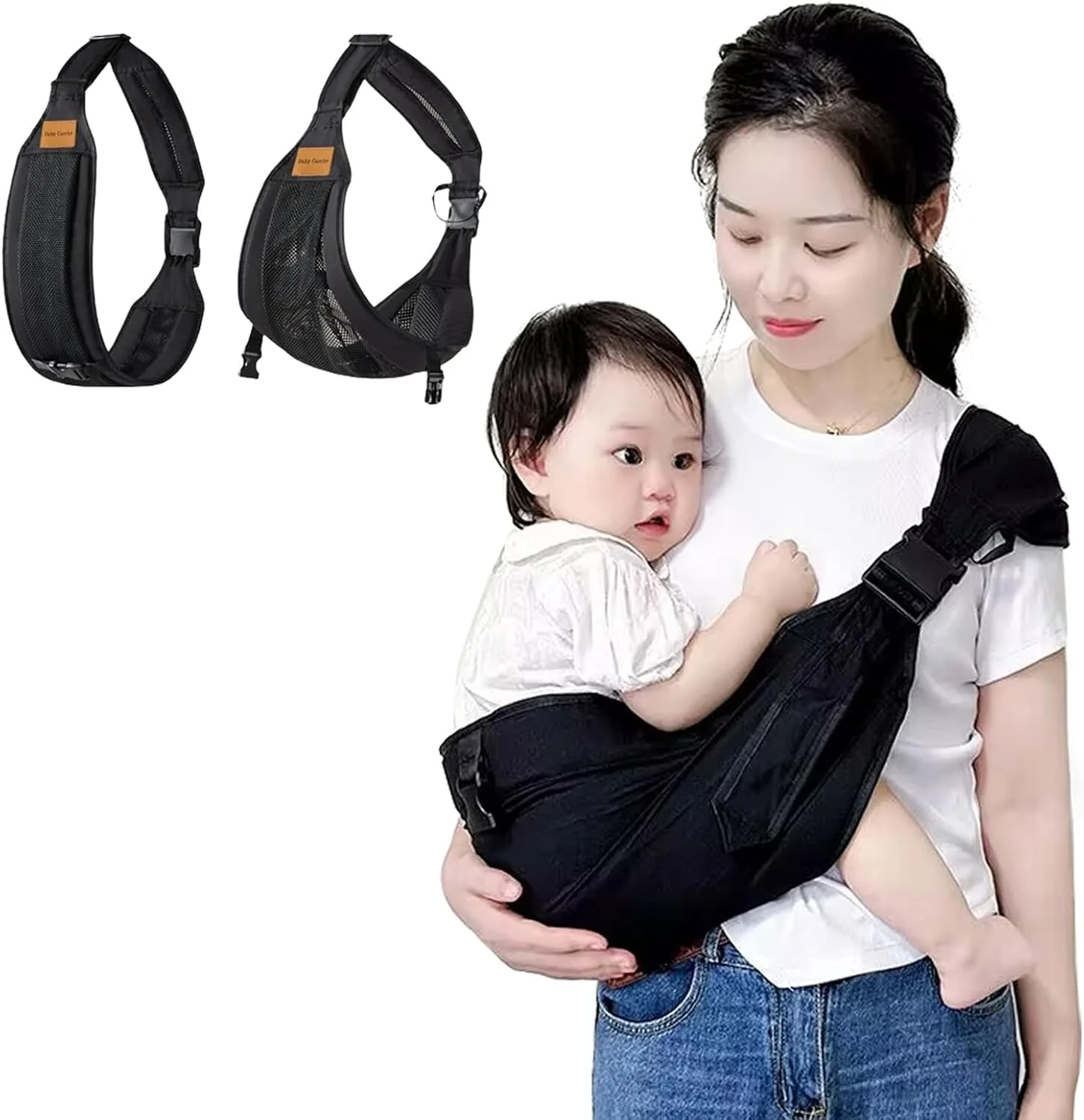 آغوشی نوزاد، آغوشی کودک نوپا، آغوشی نوزاد، آغوشی کمری قابل حمل و تنظیم ضد لغزش مناسب برای وزن 4.5 تا 20 کیلوگرم (مشکی، توری)