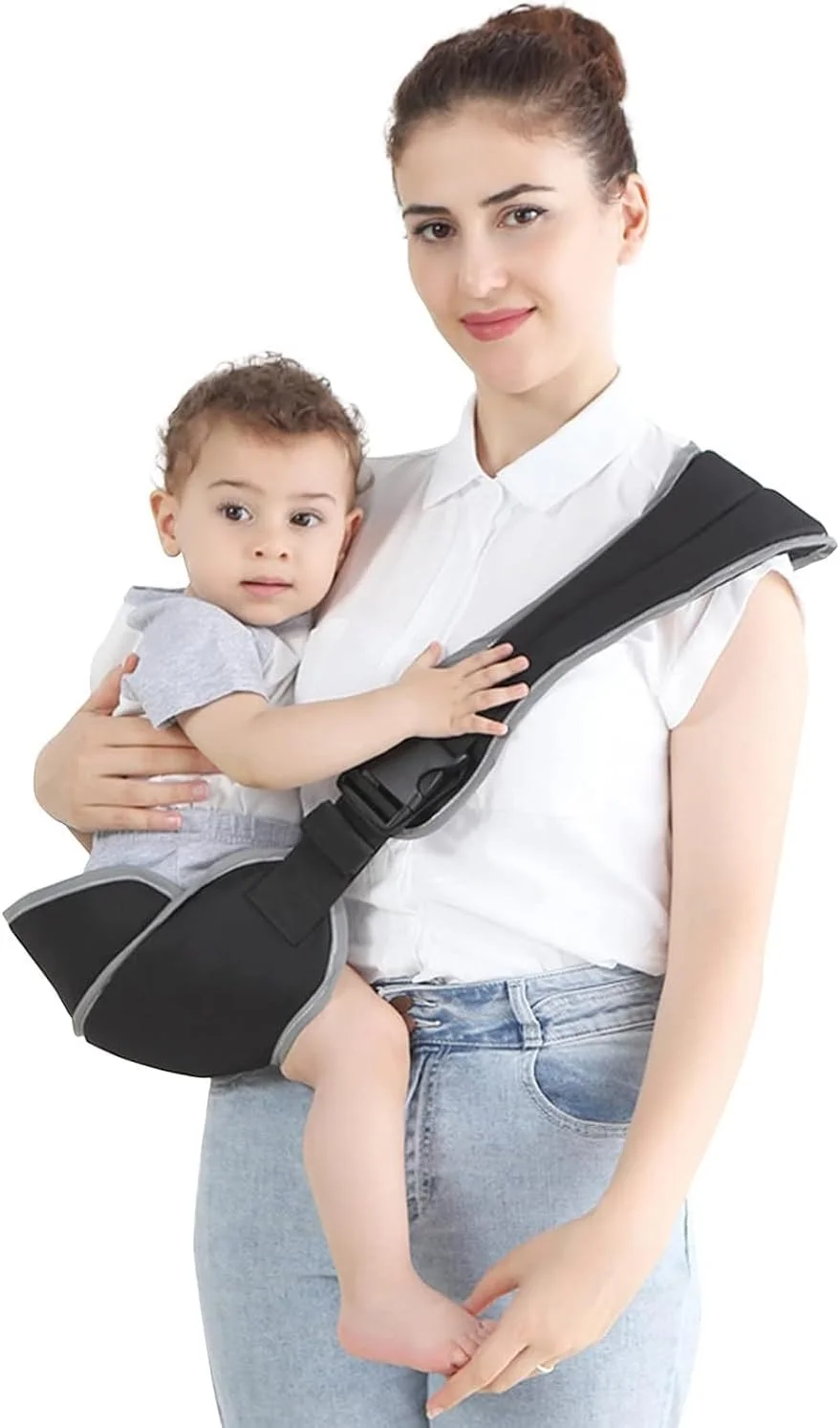 NALACAL Toddler Carrier, Portable Adjustable Child Sling, Ergonomic One Shoulder Labor Saving Polyester Half Wrapped Toddler Sling with Anti-Slip Particles, for Children 6-36 Months (Black)