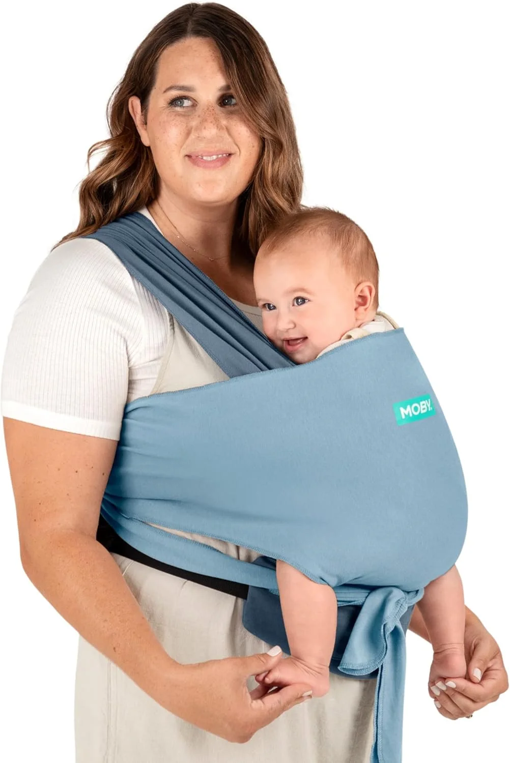 Moby Baby Wrap Carrier Easy-Wrap for Newborns to Toddlers (8-33lbs), Infant Sling Carrier, Lightweight & Hands Free Design for Mom and Dad, Adjustable for All Body Types (Sea Spray Blue)