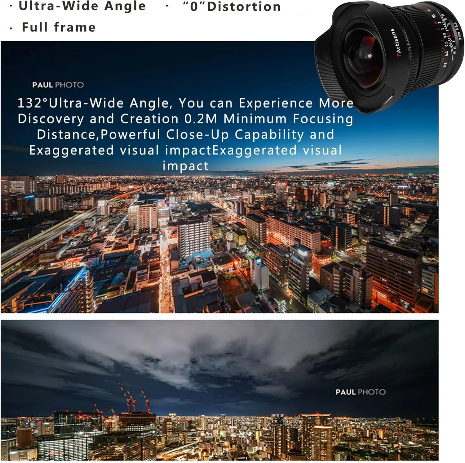 لنز 7artisans 9mm F5.6 کانن RF، لنز زاویه دید فوق عریض فول فریم با فاصله کانونی ثابت 132 درجه سازگار با تمام دوربین های بدون آینه کانن سری EOS R مشکی R5 R7 R8 R10 R50