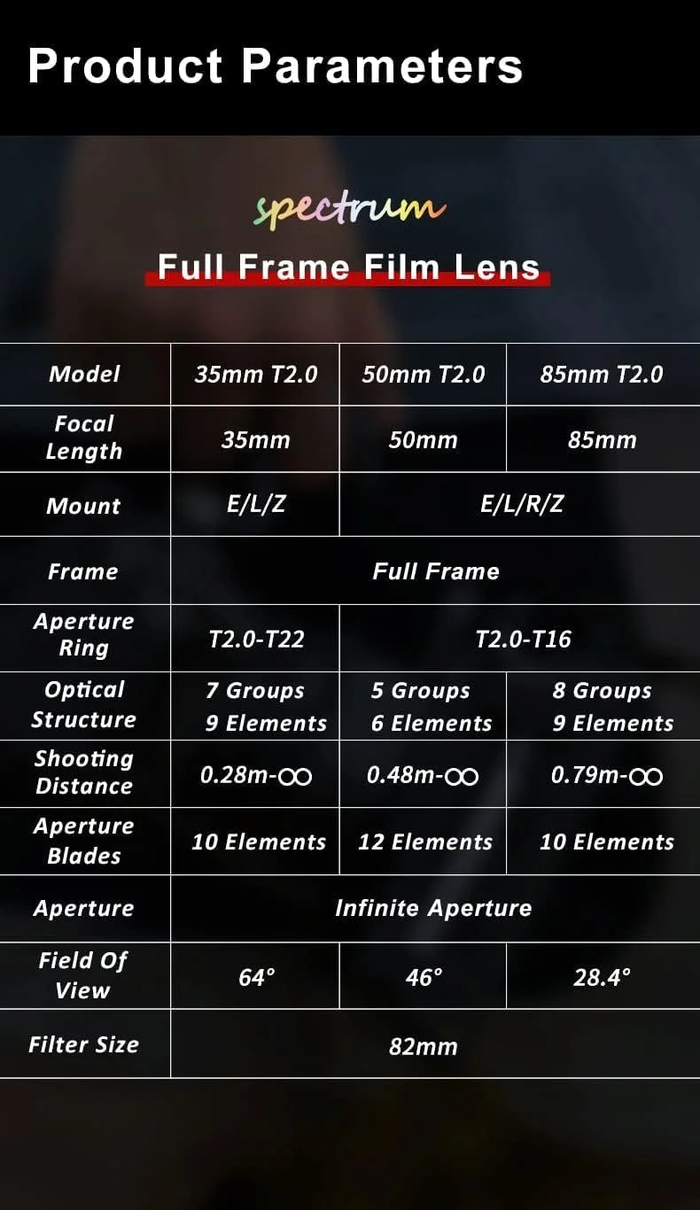 7artisans 85mm 50mm 35mm T2.0 Cine Lens Kit Full Frame Large Aperture for E-Mount A6000 A6300 A6400 A7C A7SII A7MII A7MIII A7MIV A9 A7RII A7RIII