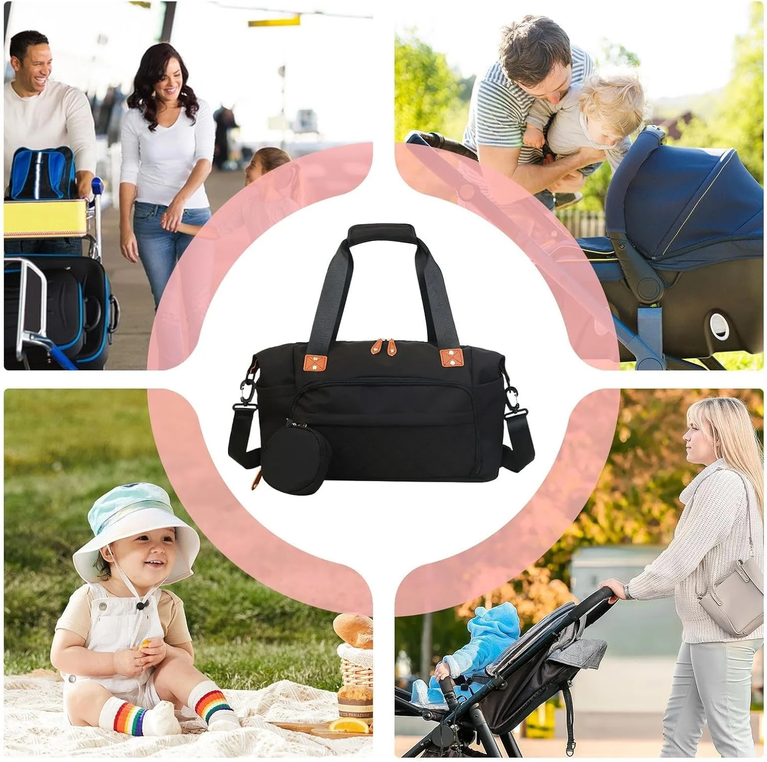 Large Diaper Bag, Maternity Bag, Ergonomic Suitcase Organizer Handbag Carrier for Cruise Hospital Swimming Camping Hiking Airplane