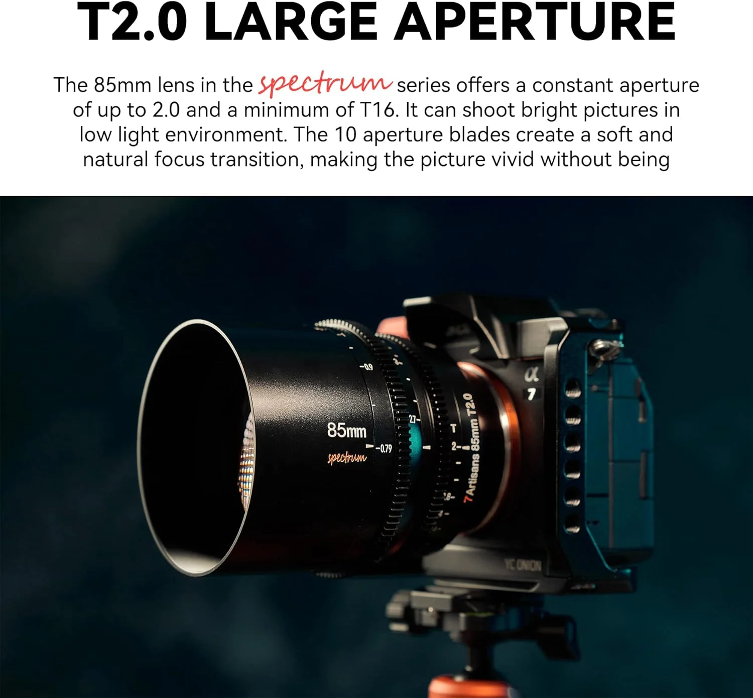 لنز سینمایی فول فریم 85mm T2.0 با دیافراگم باز 7artisans، سازگار با مانت E سونی، لنز سینمایی با فوکوس دستی و اعوجاج کم برای دوربین های بدون آینه سری Sony A7 FX3 A7S3 A7M3 A7M4، مشکی