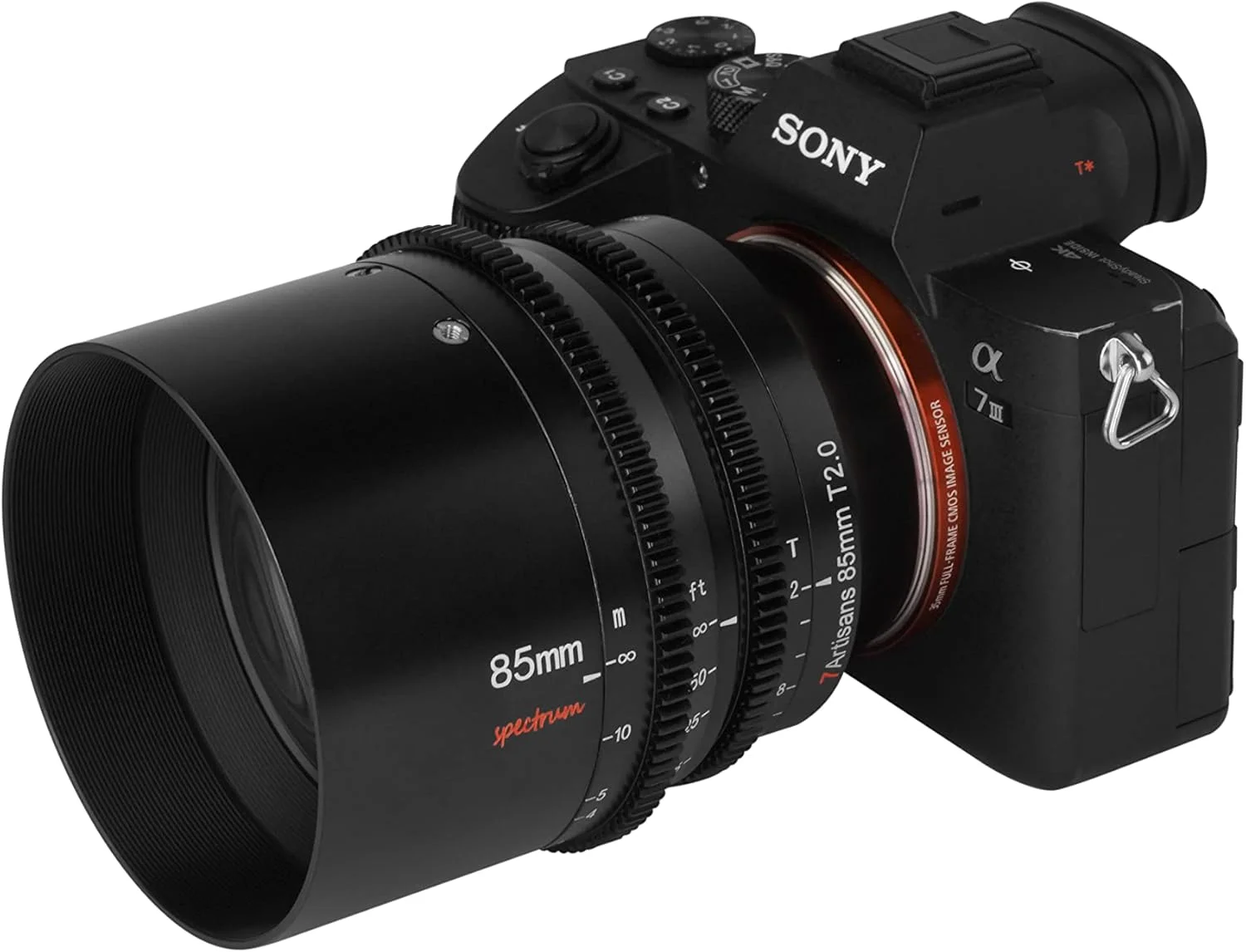 لنز سینمایی فول فریم 85mm T2.0 با دیافراگم باز 7artisans، سازگار با مانت E سونی، لنز سینمایی با فوکوس دستی و اعوجاج کم برای دوربین های بدون آینه سری Sony A7 FX3 A7S3 A7M3 A7M4، مشکی