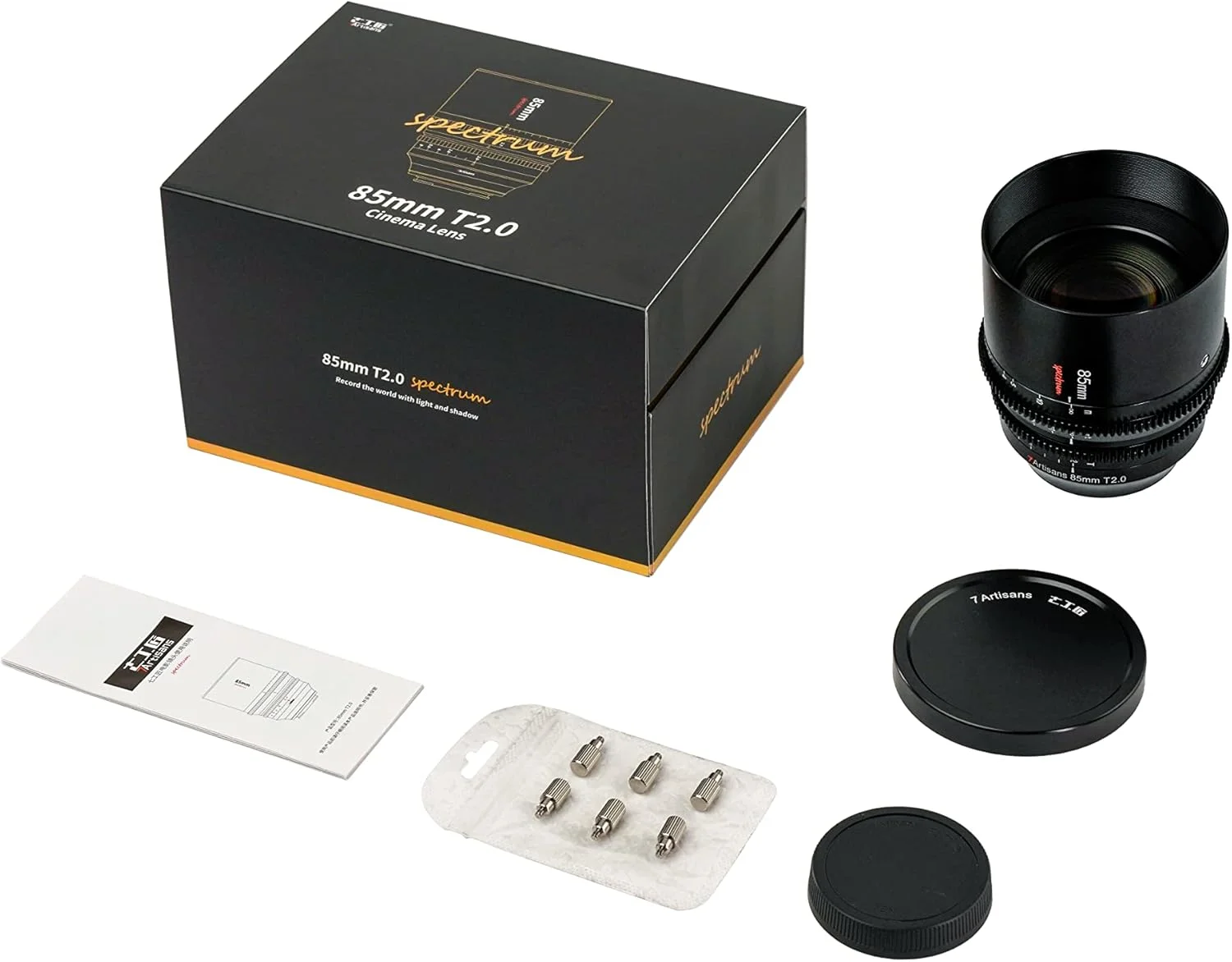 لنز سینمایی فول فریم 85mm T2.0 با دیافراگم باز 7artisans، سازگار با مانت E سونی، لنز سینمایی با فوکوس دستی و اعوجاج کم برای دوربین های بدون آینه سری Sony A7 FX3 A7S3 A7M3 A7M4، مشکی
