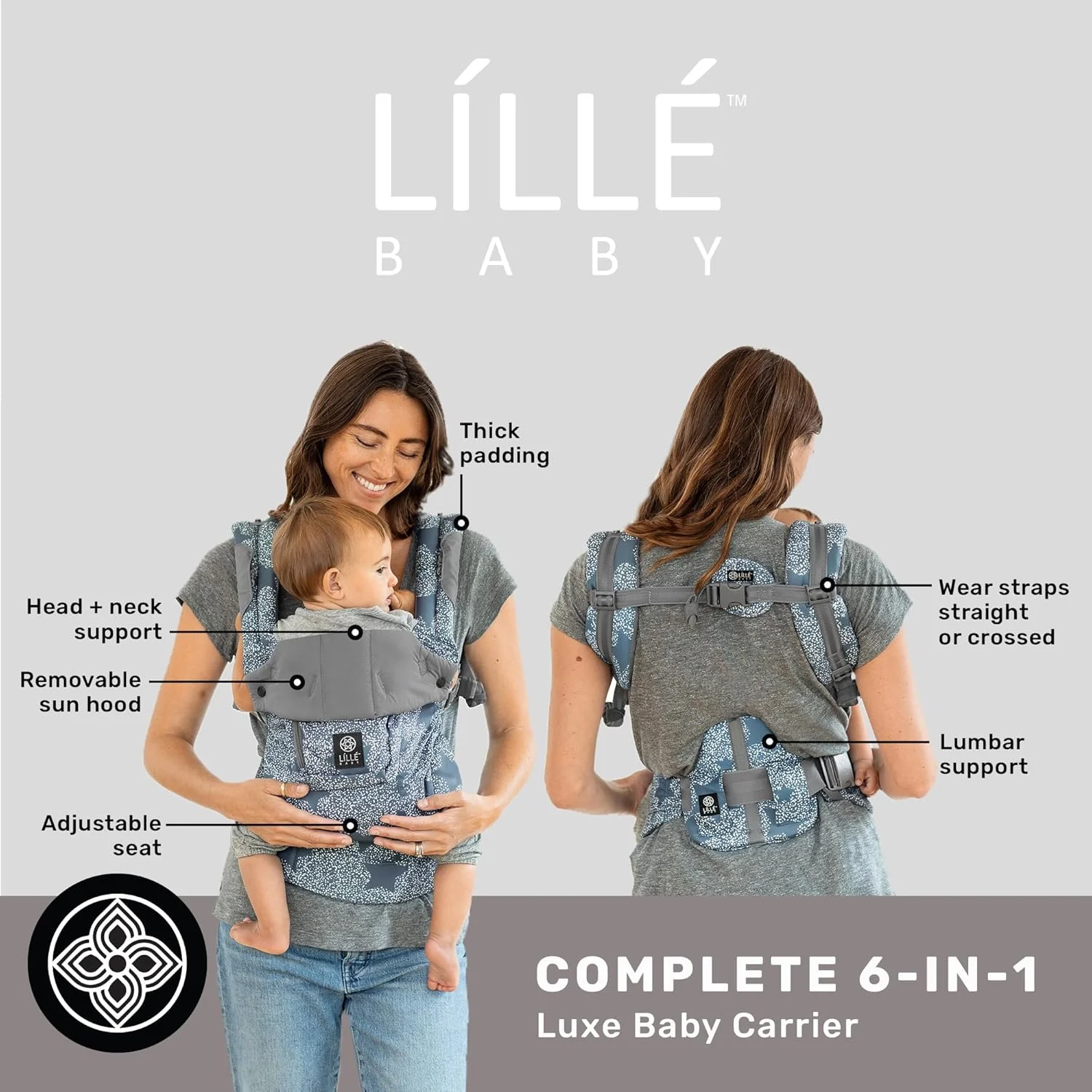حامل کودک ارگونومیک لیلی‌بیبی مدل Complete Original مناسب برای تمام حالات، از نوزاد تا نوپا، دارای پشتیبانی کمری، طرح Starfall