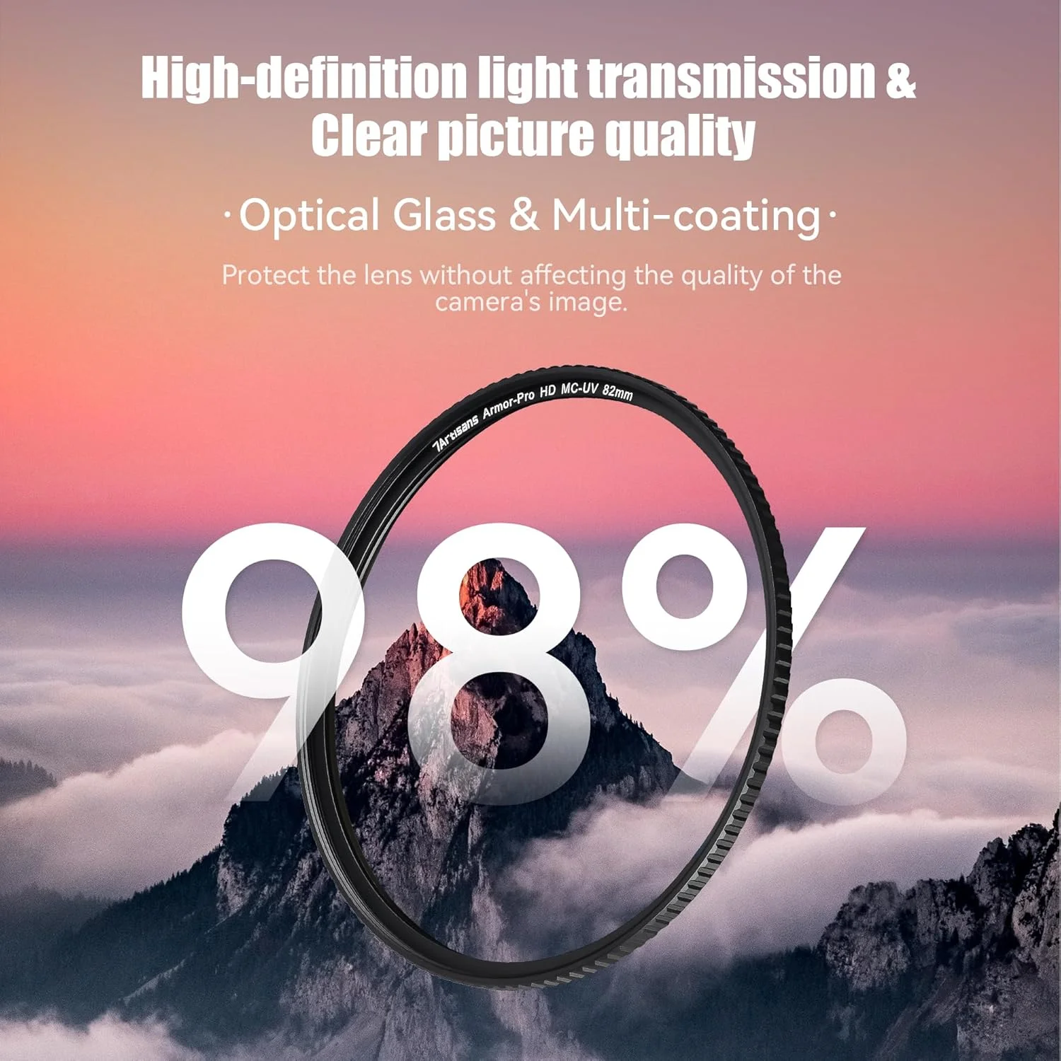 فیلتر فرابنفش HD MC-UV آرمور-پرو 7artisans با 24 لایه پوشش ضد آب و ضد خش، سازگار با لنزهای دوربین با قطر 58 تا 95 میلی‌متر.