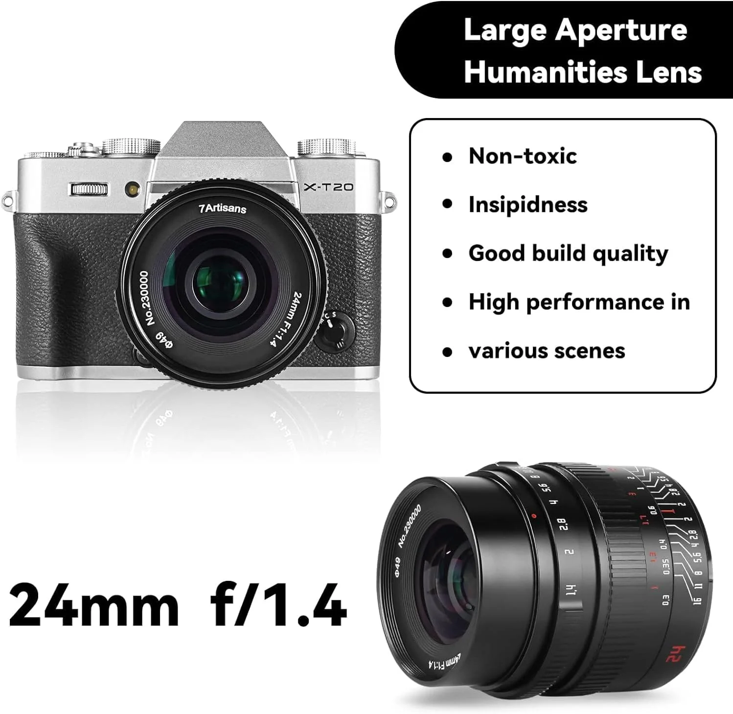 7artisans 24mm F1.4 APS-C Manual Prime Lens Large Aperture Compatible for 0lympus & PANAS0NIC M4/3 Mirrorless Cameras G1 G2 G3 G4 G5 G6 G7 GF1 GF2 GF3 GF5 GF6 GM1 EMP1 EPM2 E-PL1 E-PL2 E-PL3 E-PL5