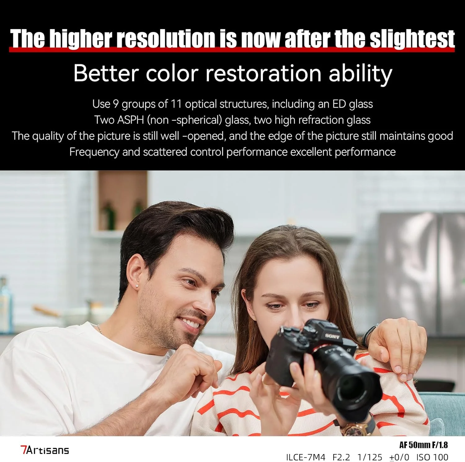 لنز دوربین 7artisans 50mm F1.8 با فوکوس خودکار AF/MF فول فریم پرتره برای دوربین های بدون آینه Sony E-Mount A7 A7R A7S A9 A7C، پشتیبانی از تشخیص چهره و چشم