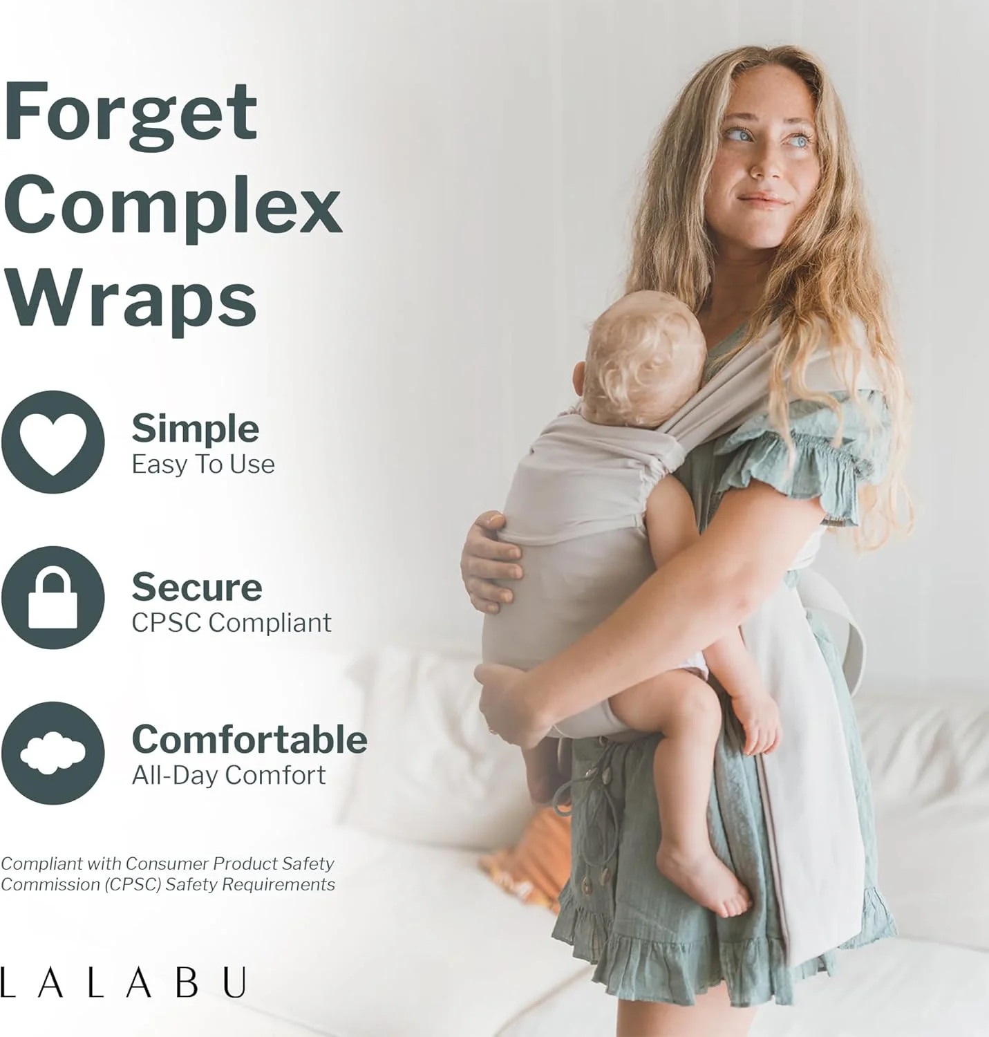 حامل نوزاد لالابو مدل Simple Wrap - آغوشی شیک و ساده برای نوزادان و کودکان نوپا با وزن 6 تا 13 کیلوگرم. تست ایمنی شده، استفاده آسان، ارگونومیک و راحت - رنگ خاک رس