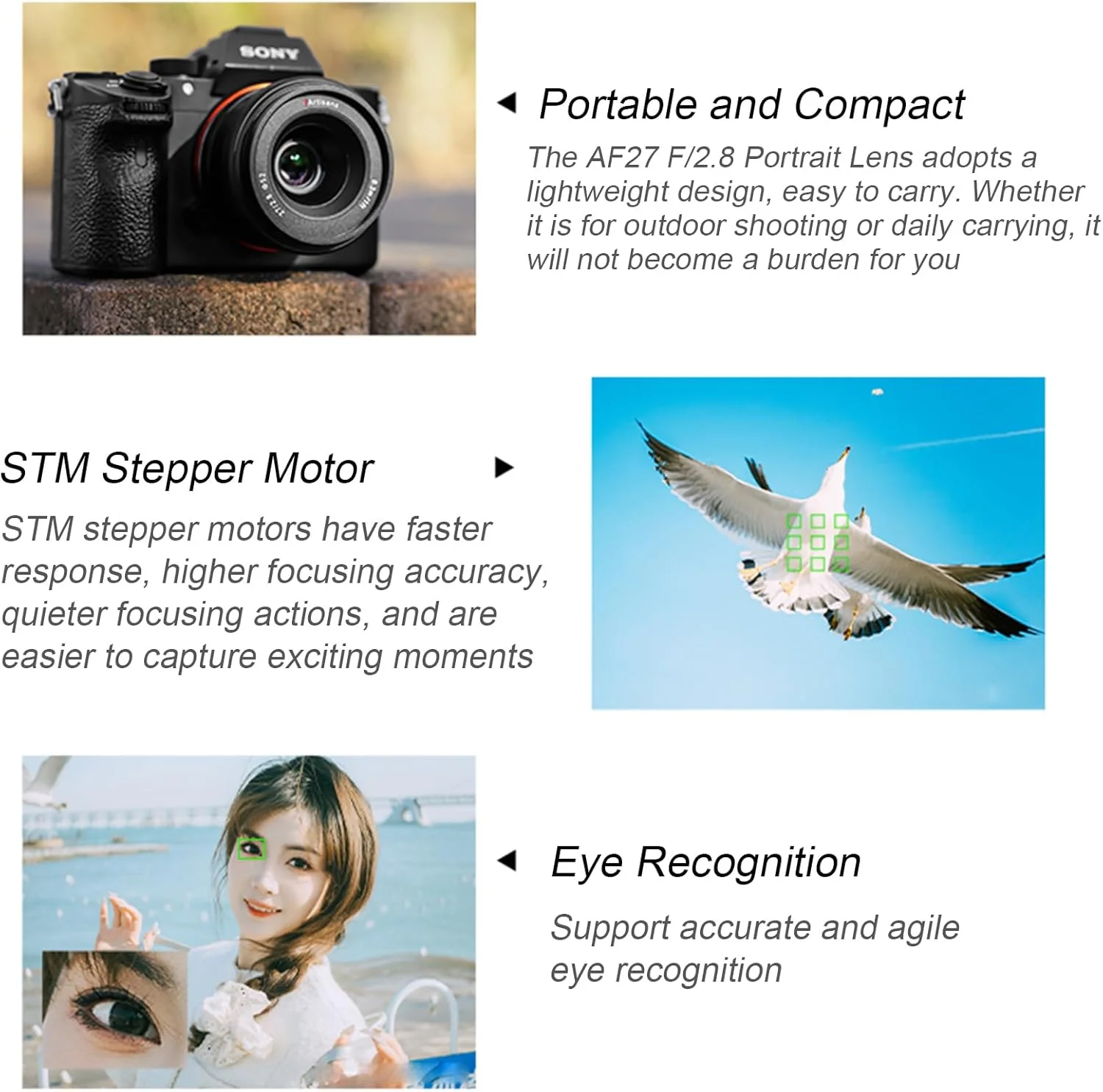 لنز دوربین پرتره 27mm F2.8 STM با دیافراگم بزرگ 7artisans AF برای دوربین های Sony E-Mount A7 A7R A7S A7II A7RII A7III A7RIII A9 A6300 A6500 RX10 RX100