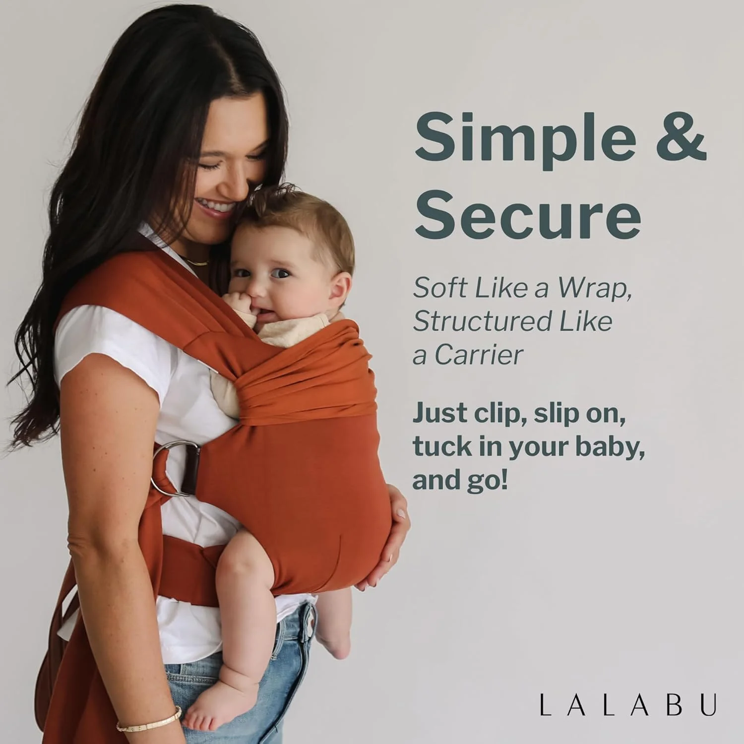 حامل نوزاد لالابو مدل Simple Wrap - آغوشی شیک و ساده برای نوزادان و کودکان نوپا با وزن 6 تا 13 کیلوگرم. تست ایمنی شده، استفاده آسان، ارگونومیک و راحت - رنگ خاک رس