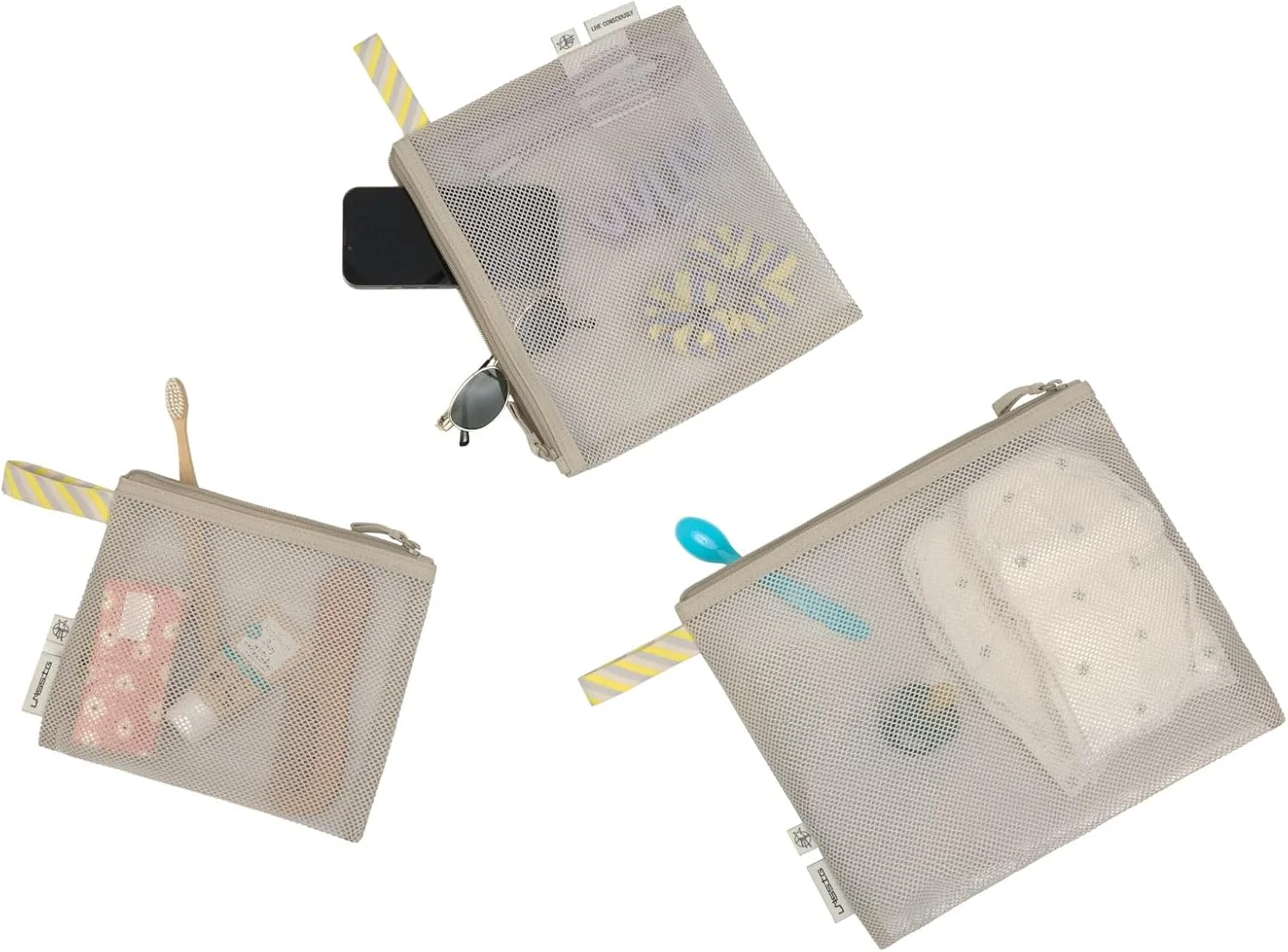 ست لوازم جانبی کیف پوشک 3 تکه LÄSSIG، سازمان دهنده کیف های توری برای مسافرت، ست کیف های توری بژ
