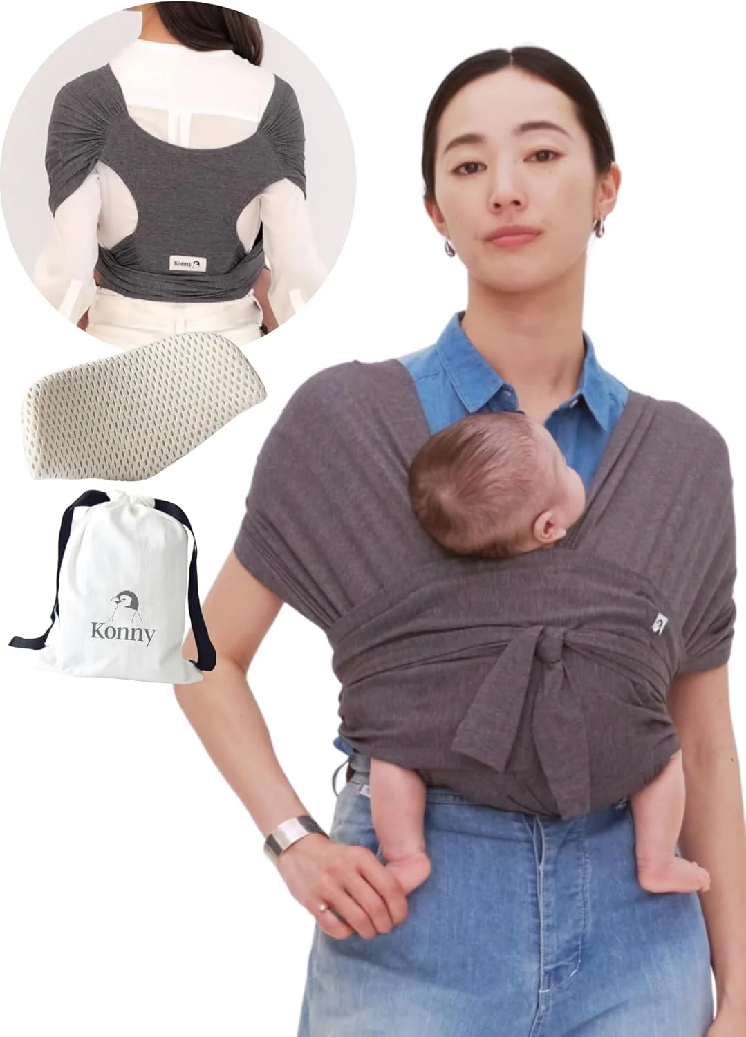 Konny Baby Carrier Flex SoftBreeze with Head Support - Adjustable, Easy to Wear Baby Wrap Sling, Perfect for Newborn Babies Essentials up to 44 lbs (M-4XL) - Charcoal Konny Baby Carrier Flex SoftBreeze with Head Support - Adjustable, Easy to Wear Baby Wrap Sling, Perfect for Newborn Babies Essentials up to 44 lbs (M-4XL) - Charcoal