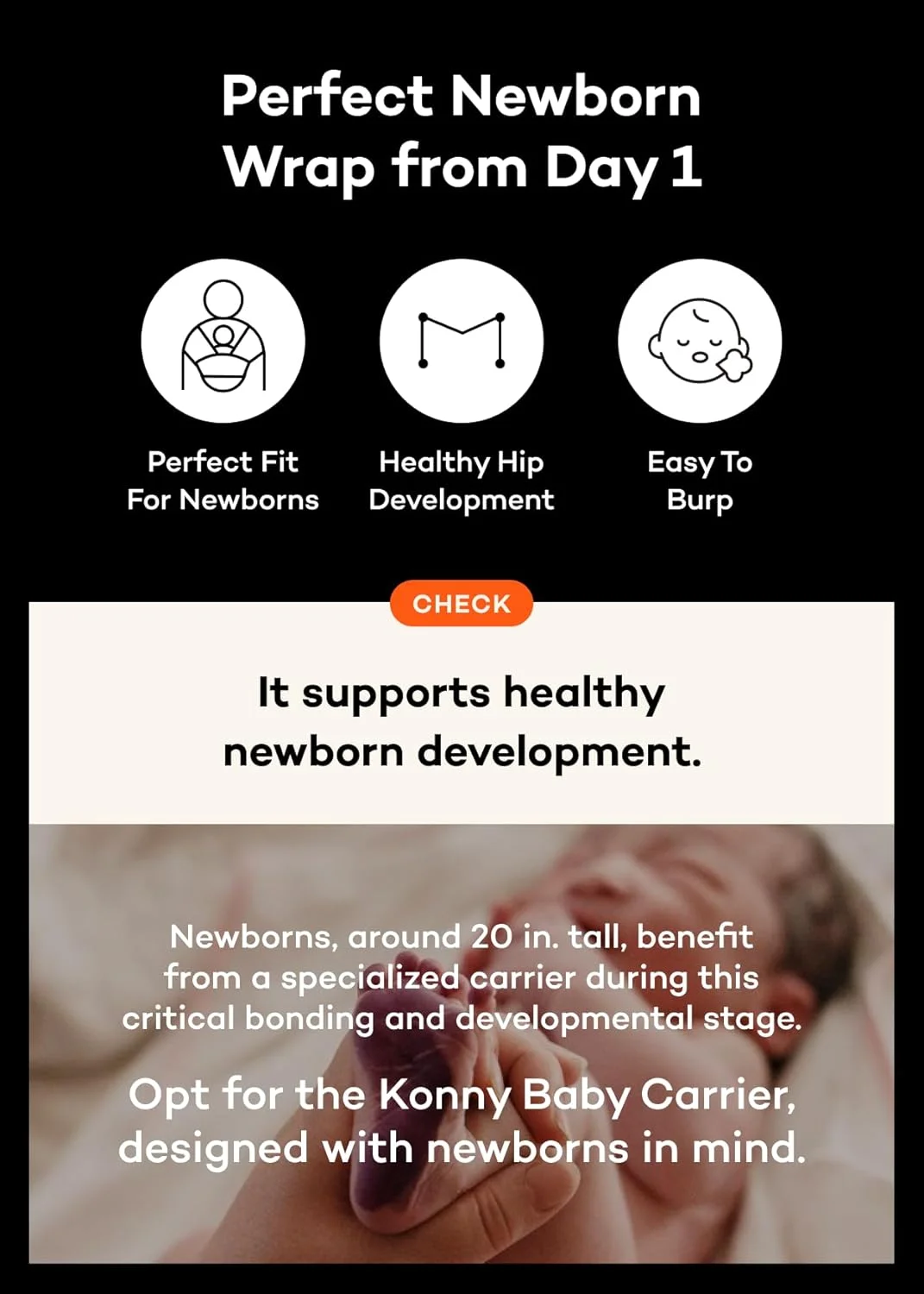 Konny Baby Carrier Flex SoftBreeze with Head Support - Adjustable, Easy to Wear Baby Wrap Sling, Perfect for Newborn Babies Essentials up to 44 lbs (M-4XL) - Charcoal