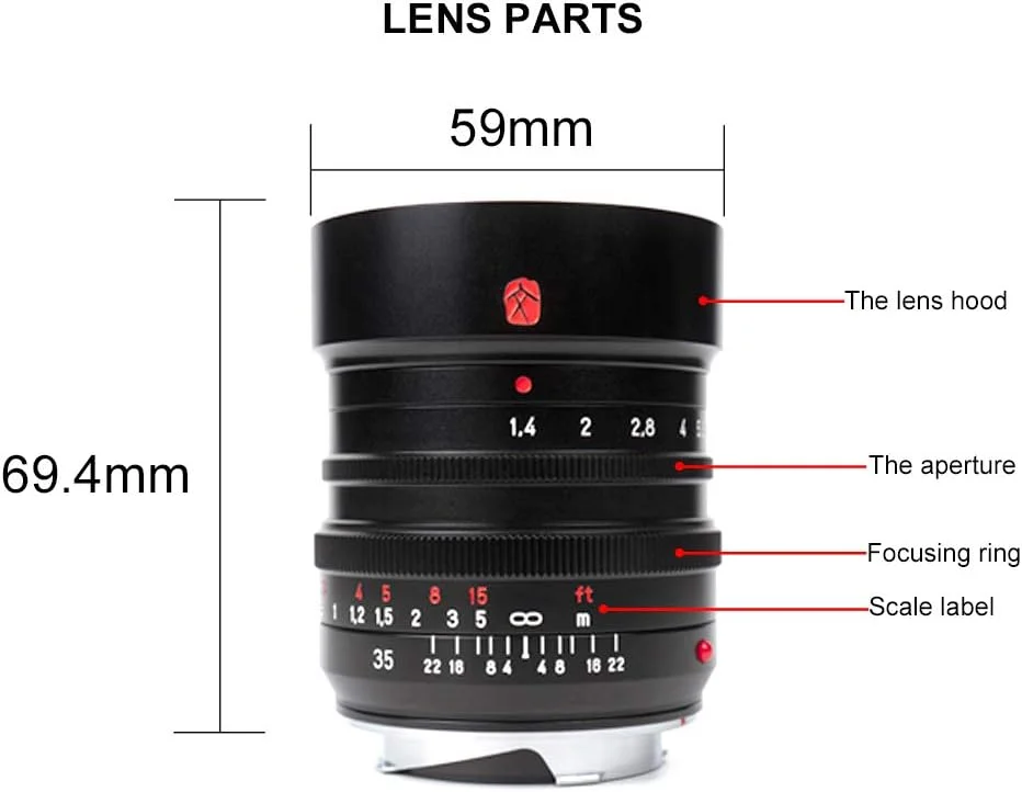 لنز پرایم 7artisans 35mm F1.4 با دیافراگم بزرگ و فوکوس دستی فول فریم برای دوربین های سری Leica M-Mount SL, TL, CL