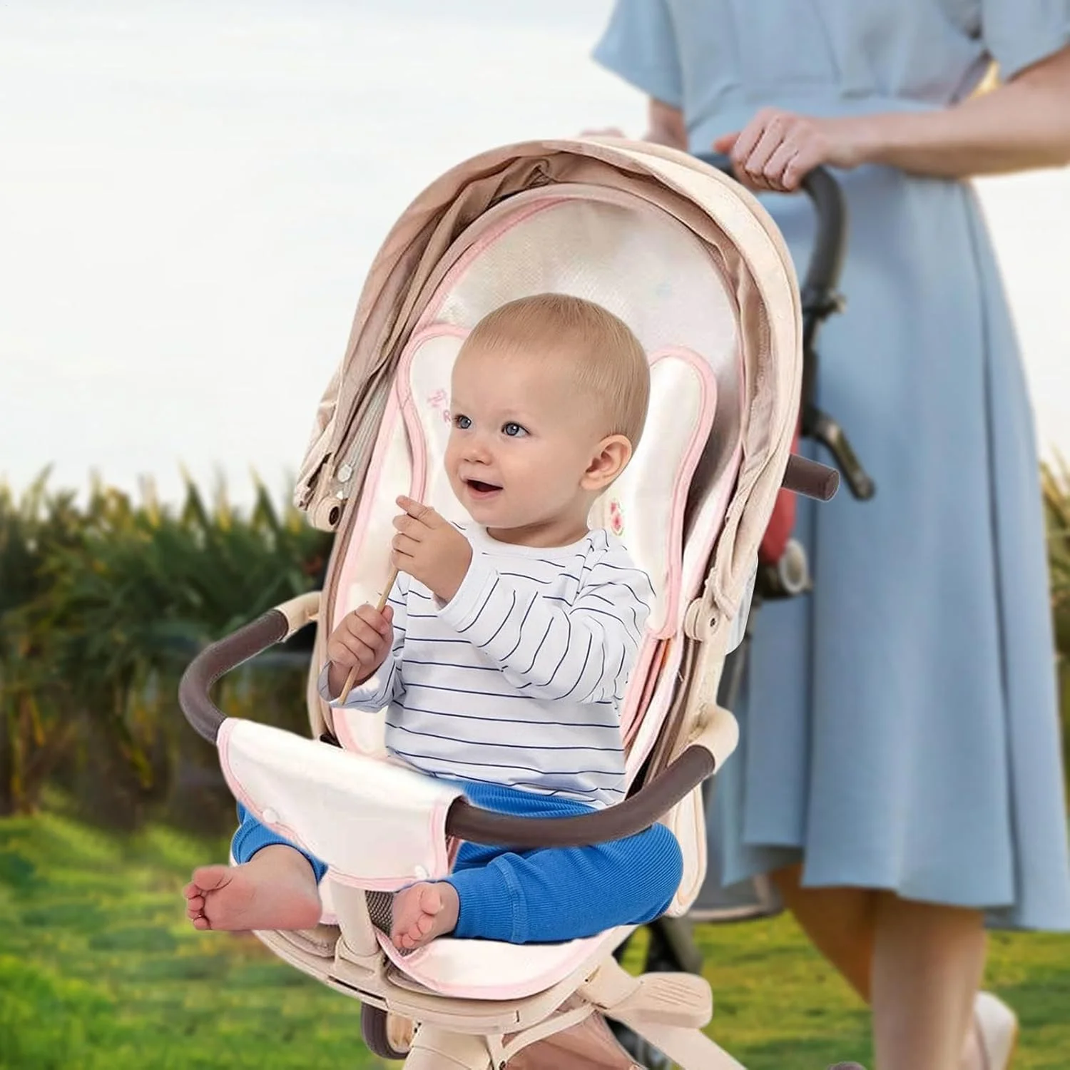 پد خنک کننده کریر نوزاد kinrguiyuez، تشک کارتونی بامزه ابریشمی یخی تنفسی - کوسن صندلی کودک، لوازم جانبی کالسکه کودک برای کریر، صندلی