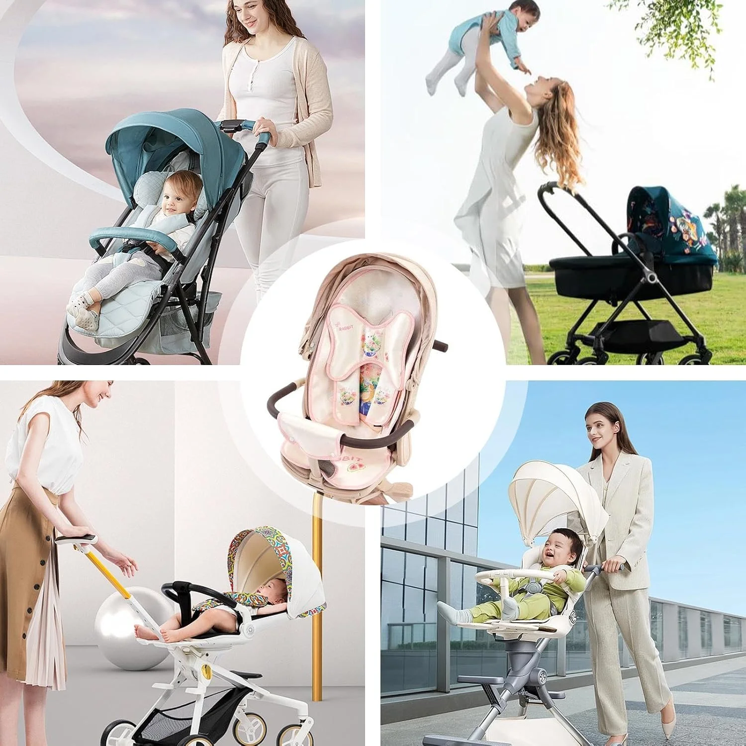 پد خنک کننده کریر نوزاد kinrguiyuez، تشک کارتونی بامزه ابریشمی یخی تنفسی - کوسن صندلی کودک، لوازم جانبی کالسکه کودک برای کریر، صندلی