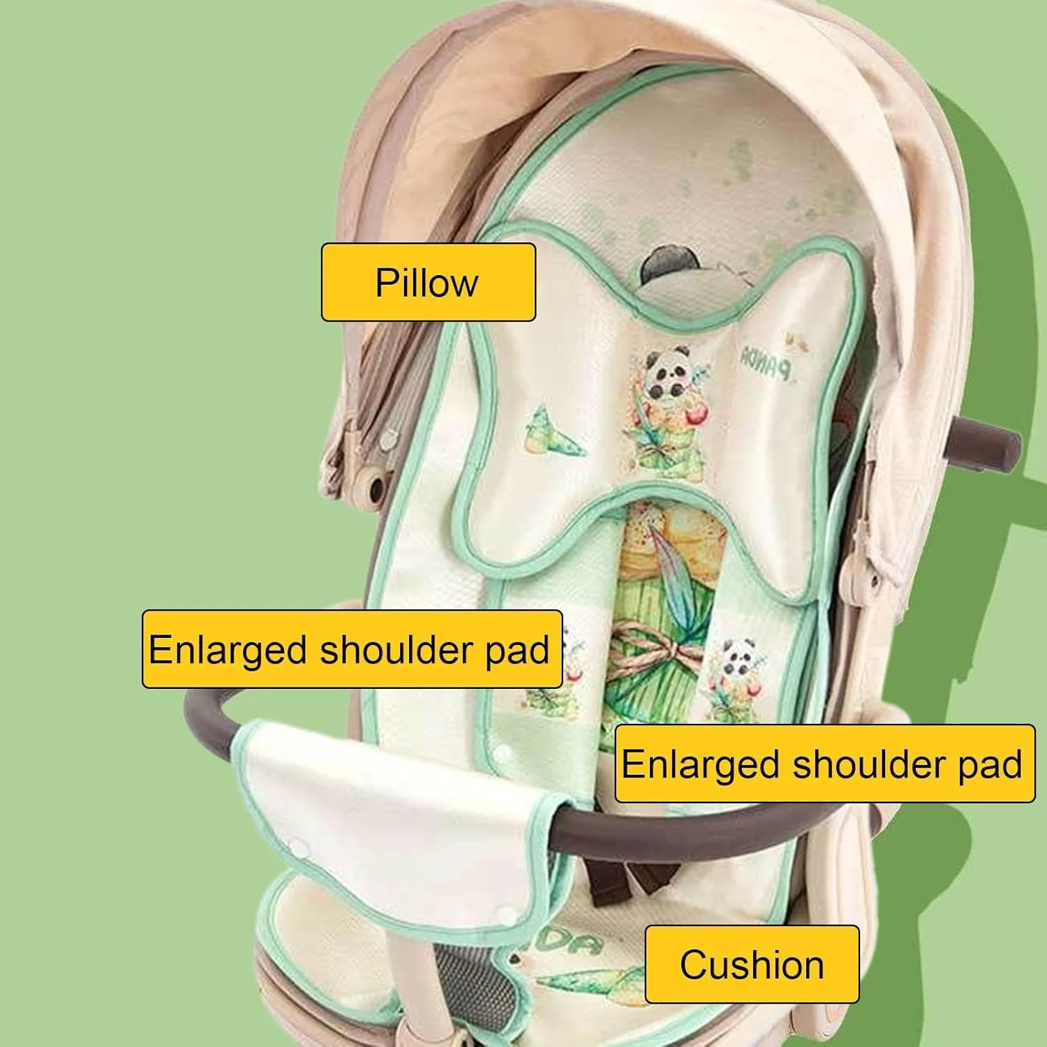 پد خنک کننده کریر نوزاد kinrguiyuez، تشک کارتونی بامزه ابریشمی یخی تنفسی - کوسن صندلی کودک، لوازم جانبی کالسکه کودک برای کریر، صندلی
