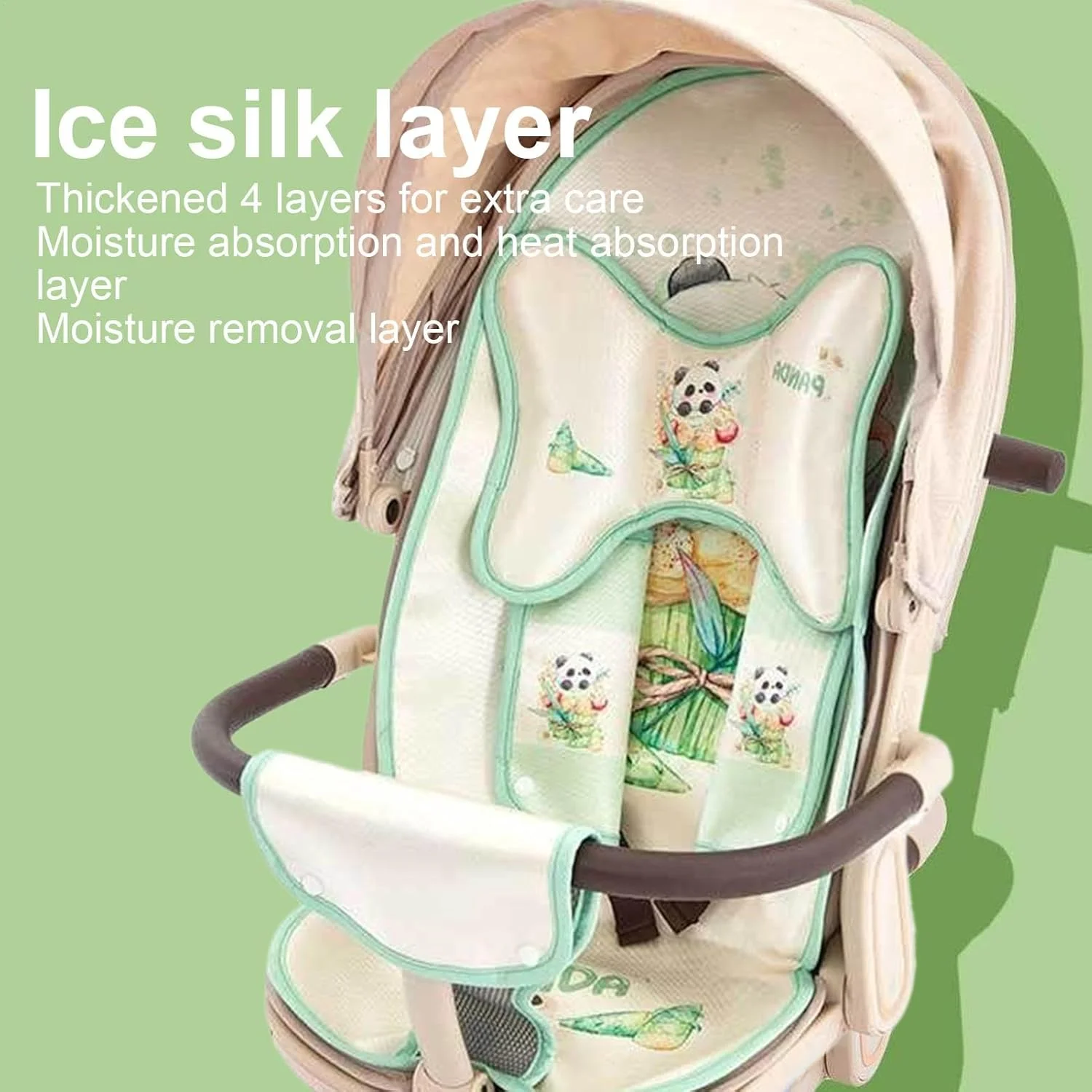 پد خنک کننده کریر نوزاد kinrguiyuez، تشک کارتونی بامزه ابریشمی یخی تنفسی - کوسن صندلی کودک، لوازم جانبی کالسکه کودک برای کریر، صندلی