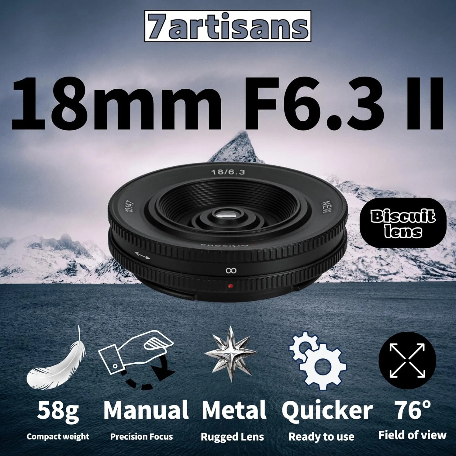 لنز پرایم 18mm F6.3 Ⅱ APS-C الترا واید با فوکوس دستی 7artisans برای دوربین های FUJIFILM با مانت FX