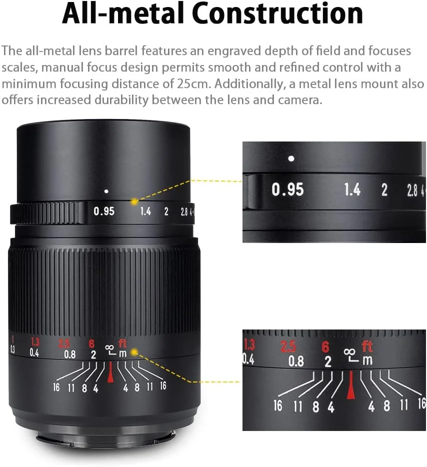 لنز دستی 7artisans 25mm F0.95 با دیافراگم باز، سازگار با دوربین های فوجی X-Mount مدل های X-PRO1 X-PRO2 X-E1 X-E2 X-E3 X-H1 X-T1 X-T10 X-T2 X-T3 X-T20 X-T30 X-T100 X-A1 X-A10 X-A2 X-A3 X-A5