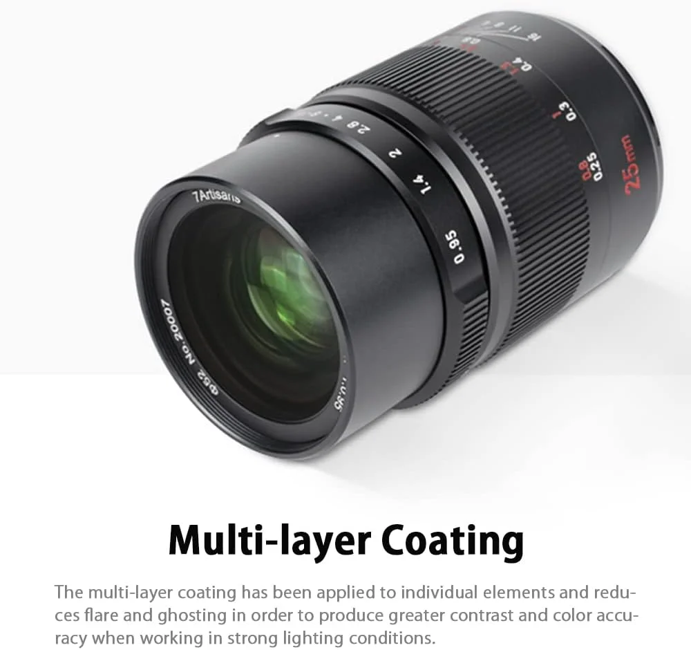 لنز دستی 7artisans 25mm F0.95 با دیافراگم باز، سازگار با دوربین های فوجی X-Mount مدل های X-PRO1 X-PRO2 X-E1 X-E2 X-E3 X-H1 X-T1 X-T10 X-T2 X-T3 X-T20 X-T30 X-T100 X-A1 X-A10 X-A2 X-A3 X-A5