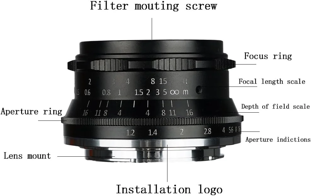 لنز پرایم 35 میلی‌متری F1.2 با دیافراگم باز 7artisans، فوکوس دستی APS-C سازگار با دوربین‌های بدون آینه کامپکت کانن مدل M1 M2 M3 M5 M6 M10 با مانت EOS-M - مشکی