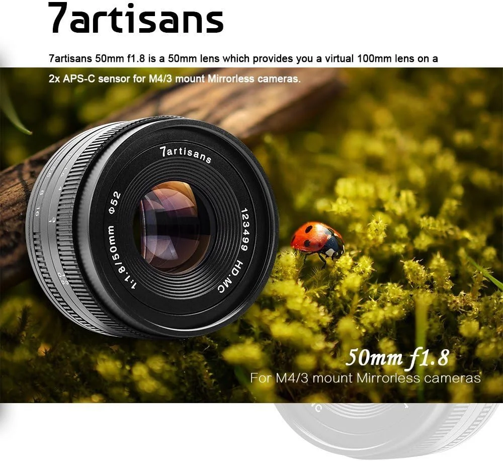 لنز ثابت دستی 7artisans 50mm F1.8 APS-C برای دوربین های بدون آینه Sony E-Mount مانند Sony A6500 A6300 A6000 A5100 A5000 NEX-3 NEX-3N NEX-3R NEX-C3 NEX-F3K NEX-5K و غیره