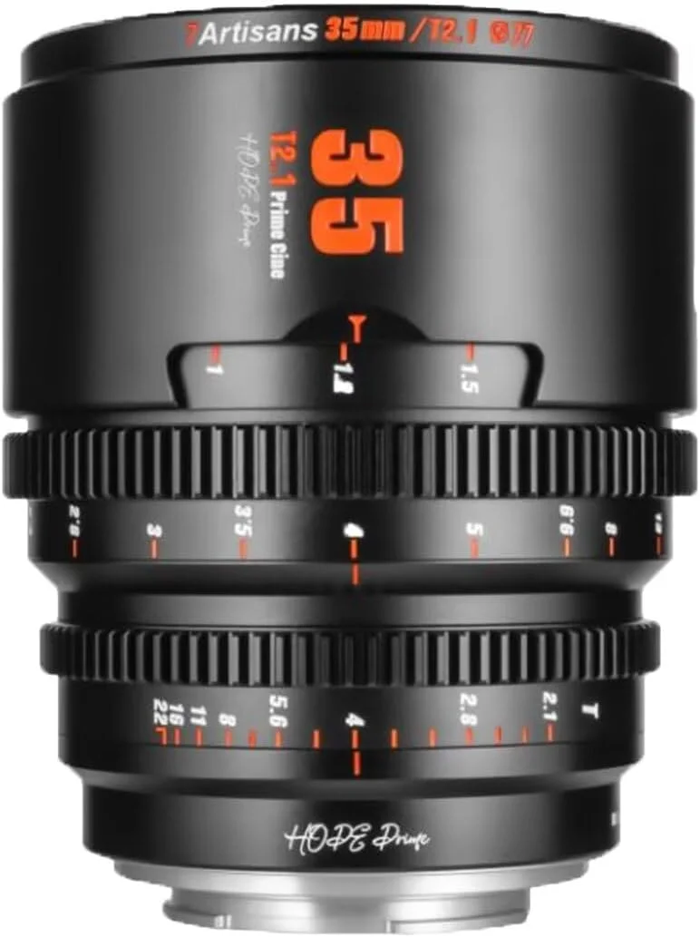 لنز سینمایی 7artisans با فاصله کانونی 10mm/16mm/25mm/35mm/50mm/85mm و دیافراگم T2.1 برای دوربین های بدون آینه سونی با مانت E و حسگر APS-C، زاویه دید فوق العاده باز 260 درجه، مناسب برای عکاسی پرتره، خیابانی و انسانی (35mm)
