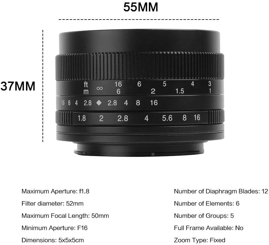 لنز ثابت دستی 7artisans 50mm F1.8 APS-C برای دوربین های بدون آینه Sony E-Mount مانند Sony A6500 A6300 A6000 A5100 A5000 NEX-3 NEX-3N NEX-3R NEX-C3 NEX-F3K NEX-5K و غیره