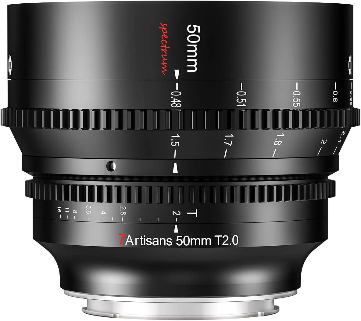 لنز سینمایی 7artisans 50mm T2.0 با دیافراگم باز و فریم کامل، سازگار با مانت Canon RF، لنز سینمایی با فوکوس دستی و اعوجاج کم برای دوربین های بدون آینه Canon EOS R, RED, R3, R5, R6, R7, R10, RP، مشکی